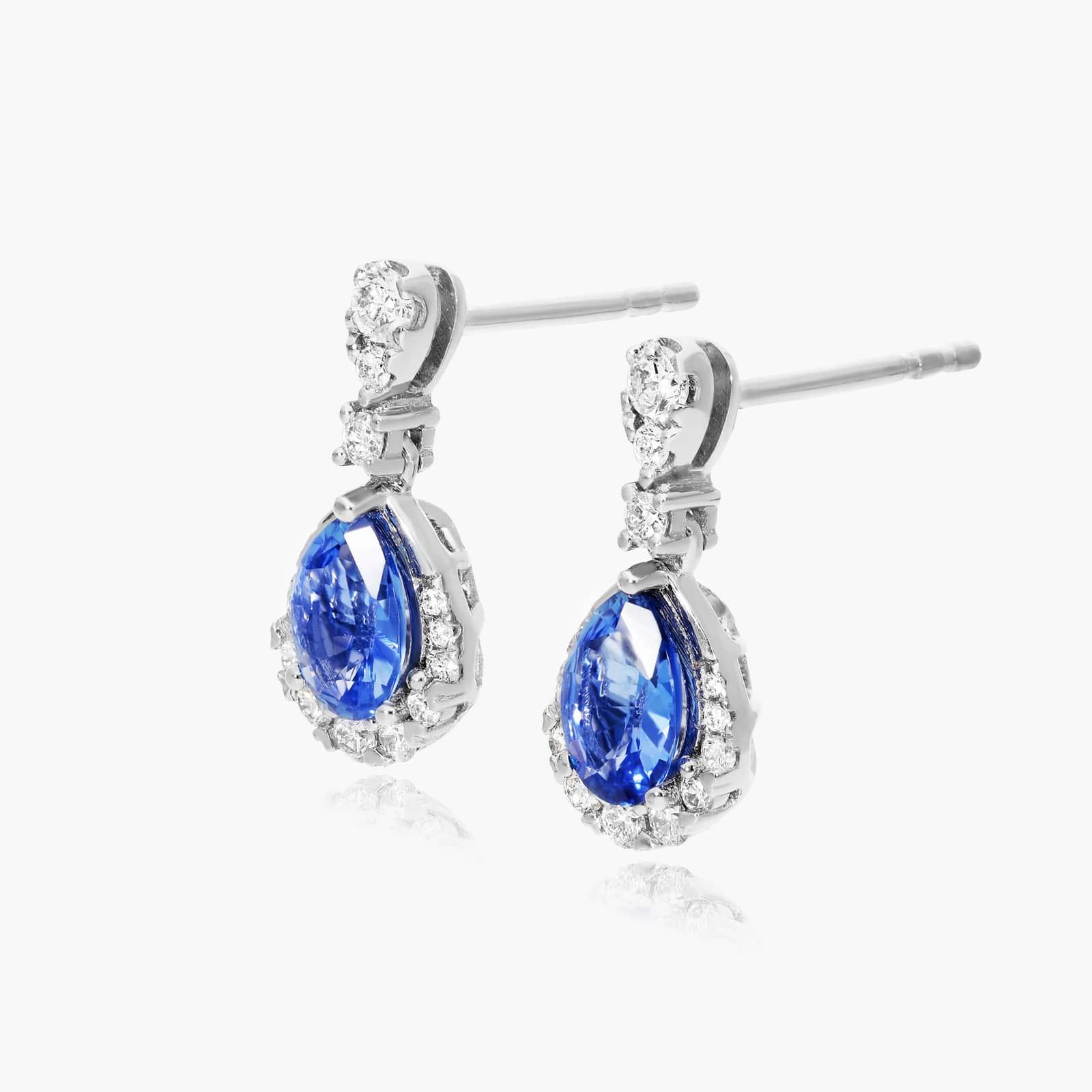 Regal Sapphire Drop Earrings In 14K White Gold
