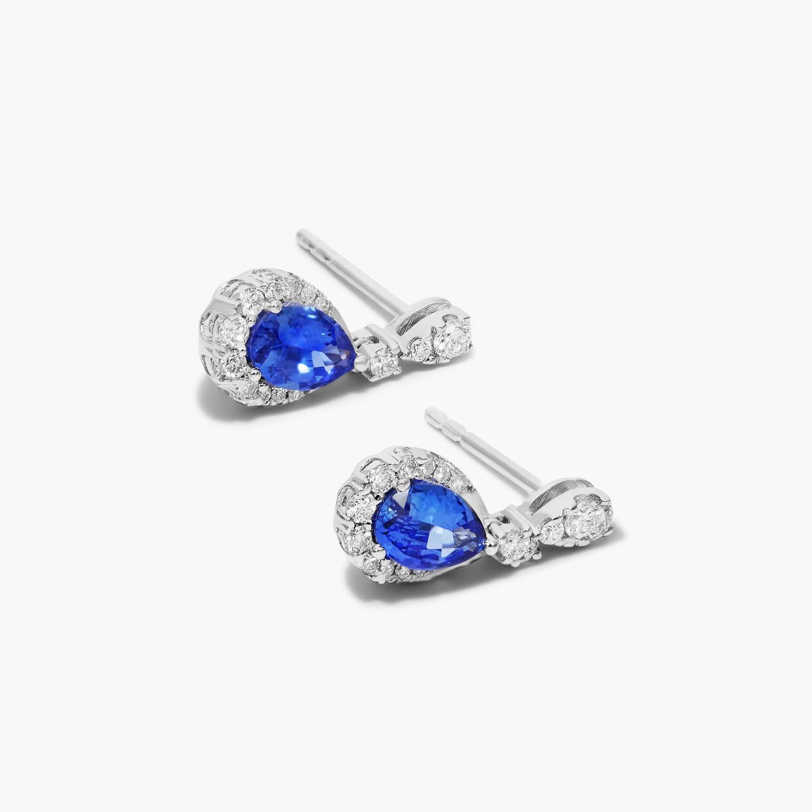 Regal Sapphire Drop Earrings In 14K White Gold