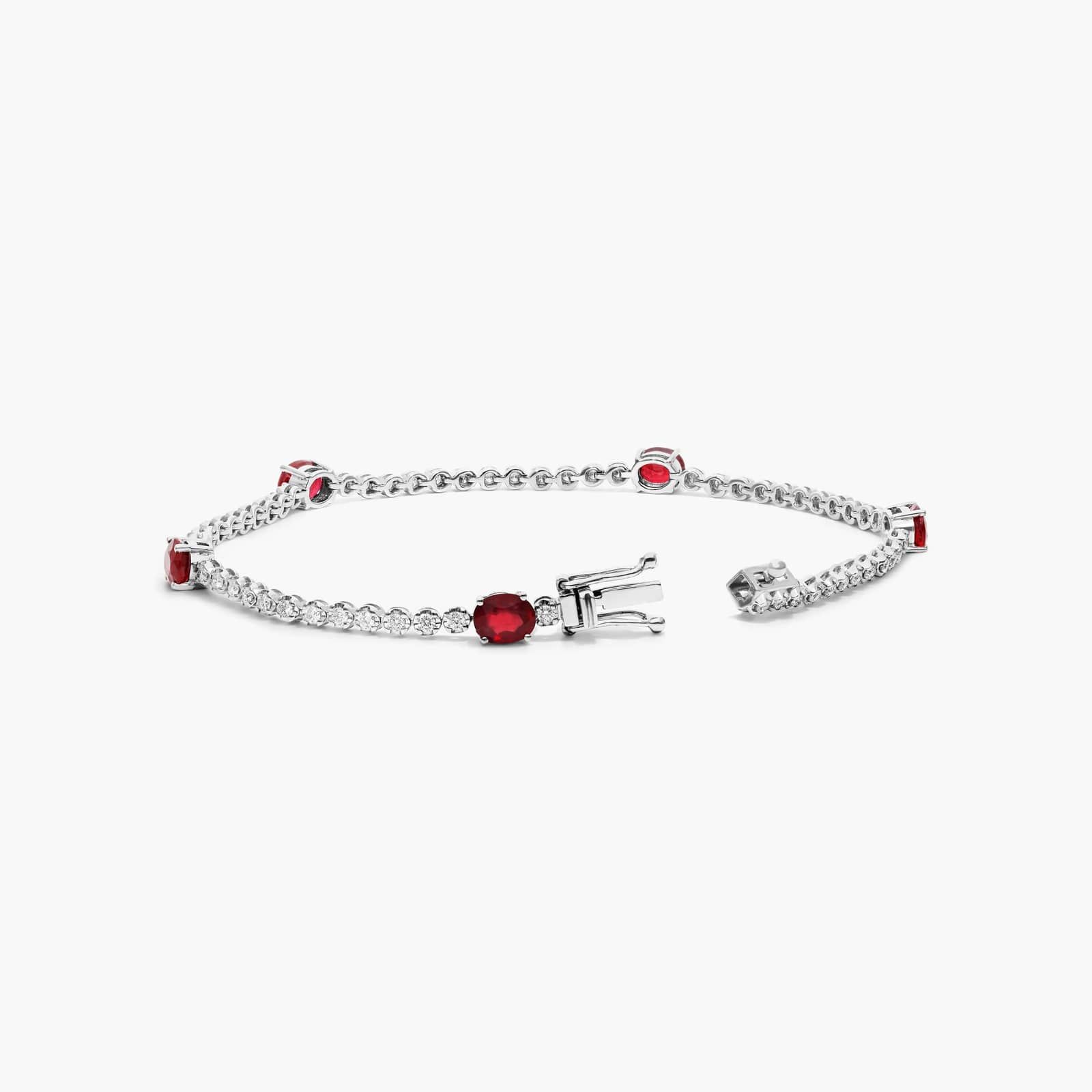 Ruby And Diamond Station Tennis Bracelet In 14K White Gold
