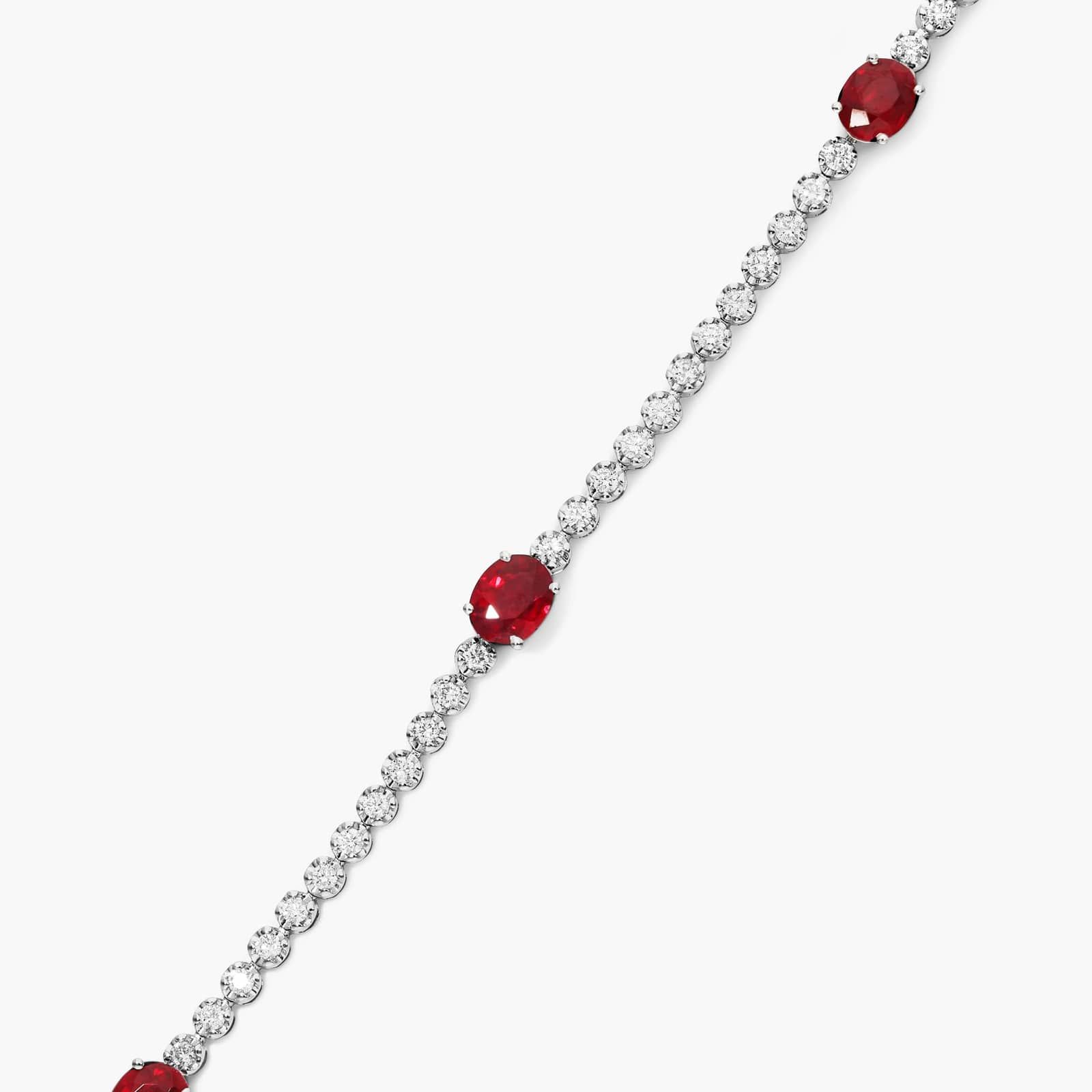 Ruby And Diamond Station Tennis Bracelet In 14K White Gold