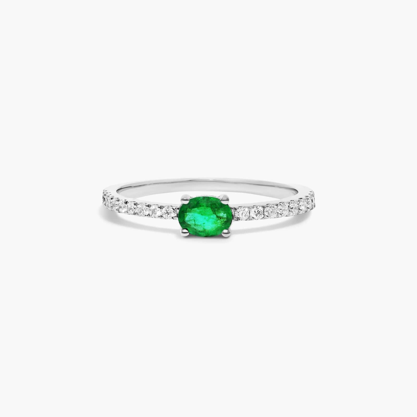 Diamond And Emerald Ring In 14K White Gold-8346605w14