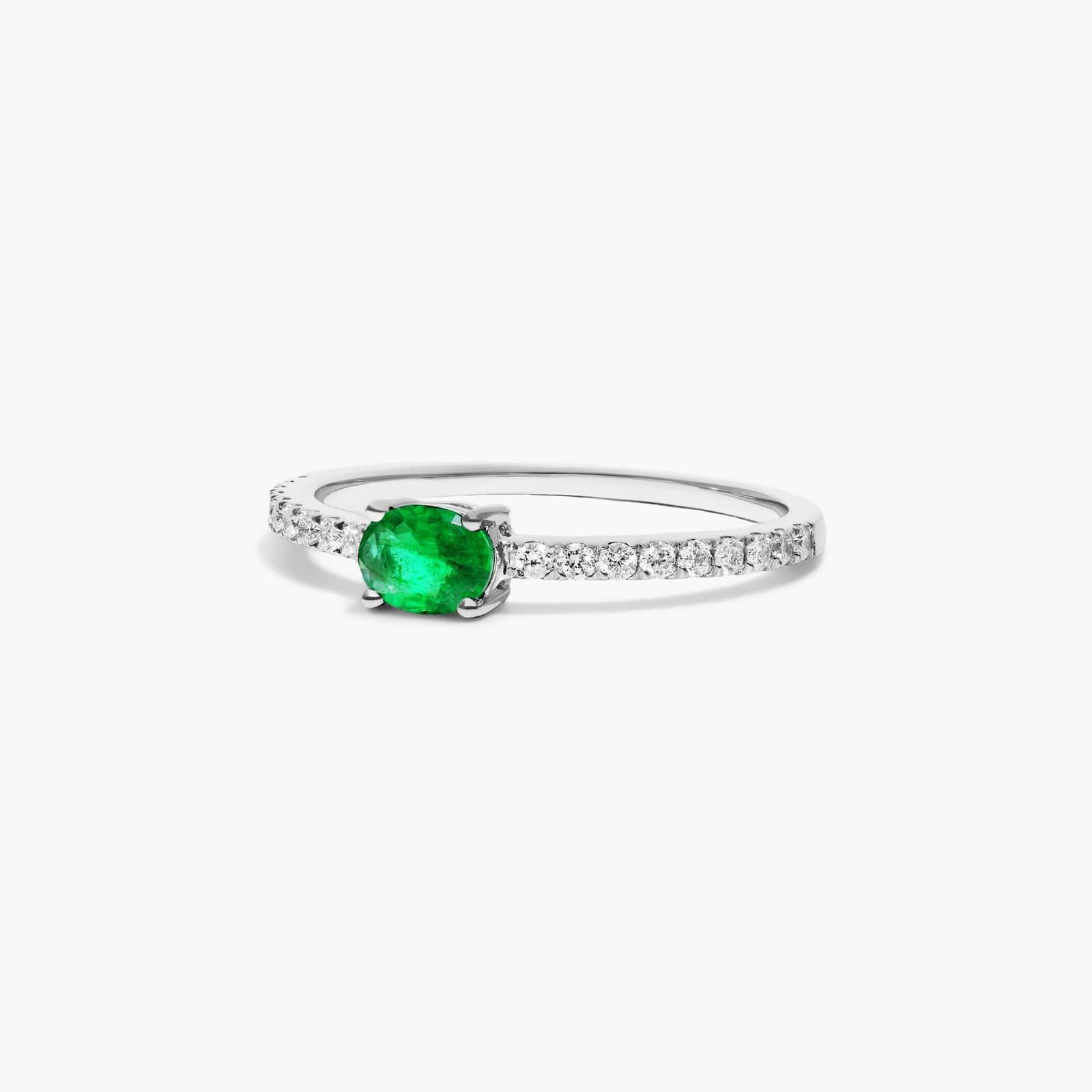 Diamond And Emerald Ring In 14K White Gold