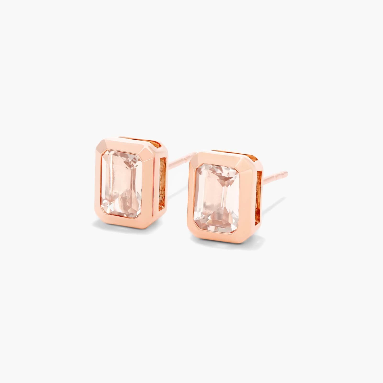 Bezel Morganite Stud Earrings In 14K Rose Gold