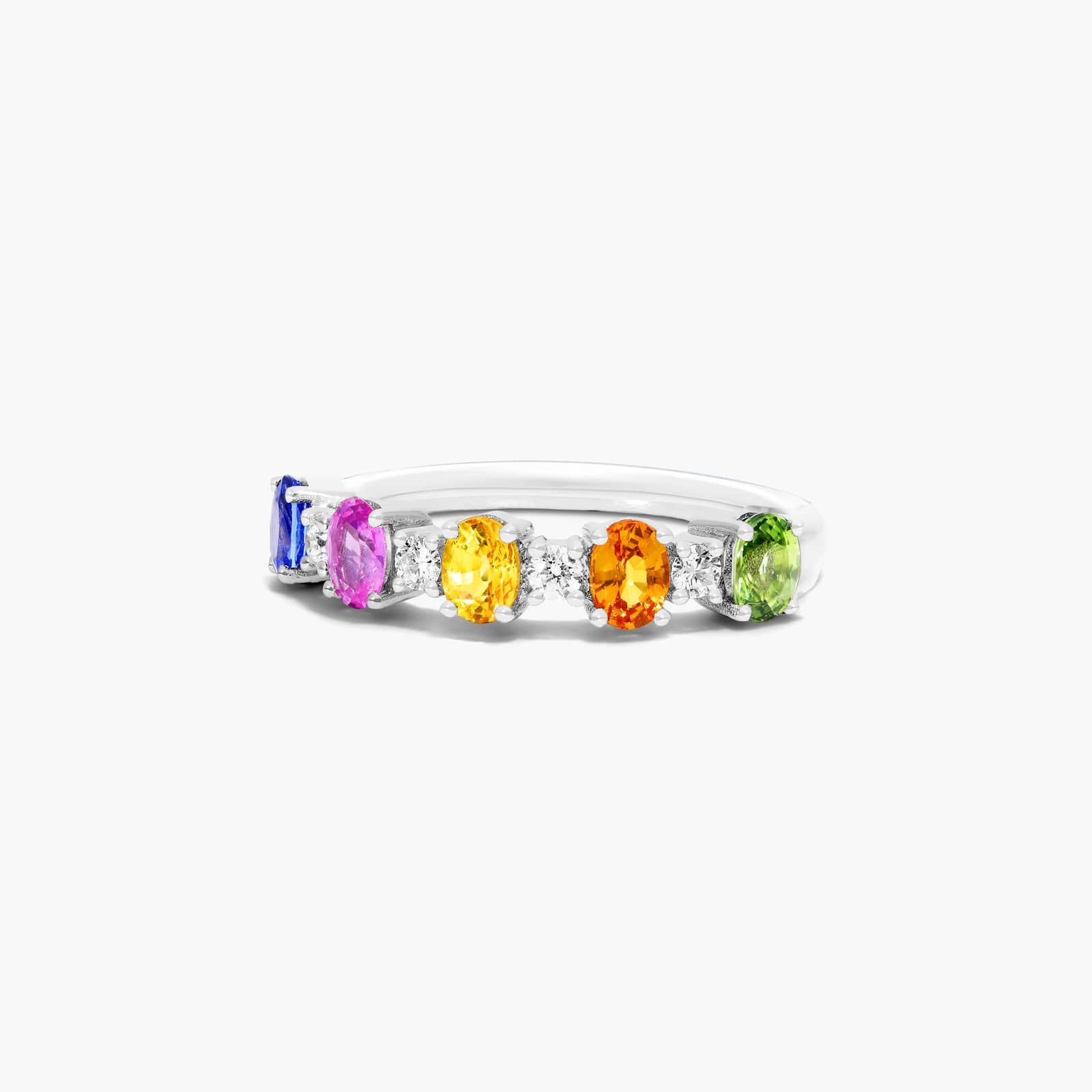 Oval Multi-Color Sapphire And Diamond Ring In 14K White Gold