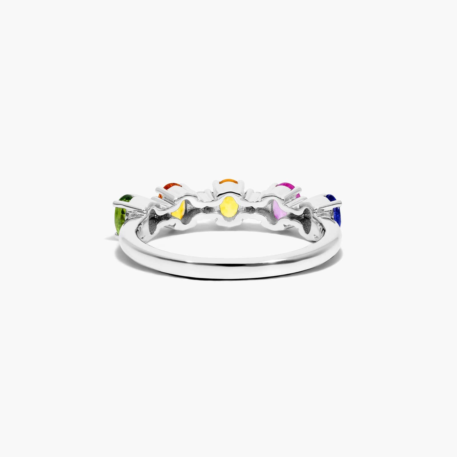 Oval Multi-Color Sapphire And Diamond Ring In 14K White Gold