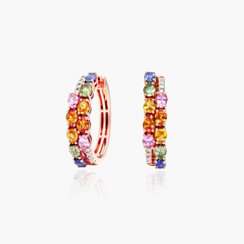 Prism Multi-Color Sapphire Hoop Earrings In 14K Rose Gold