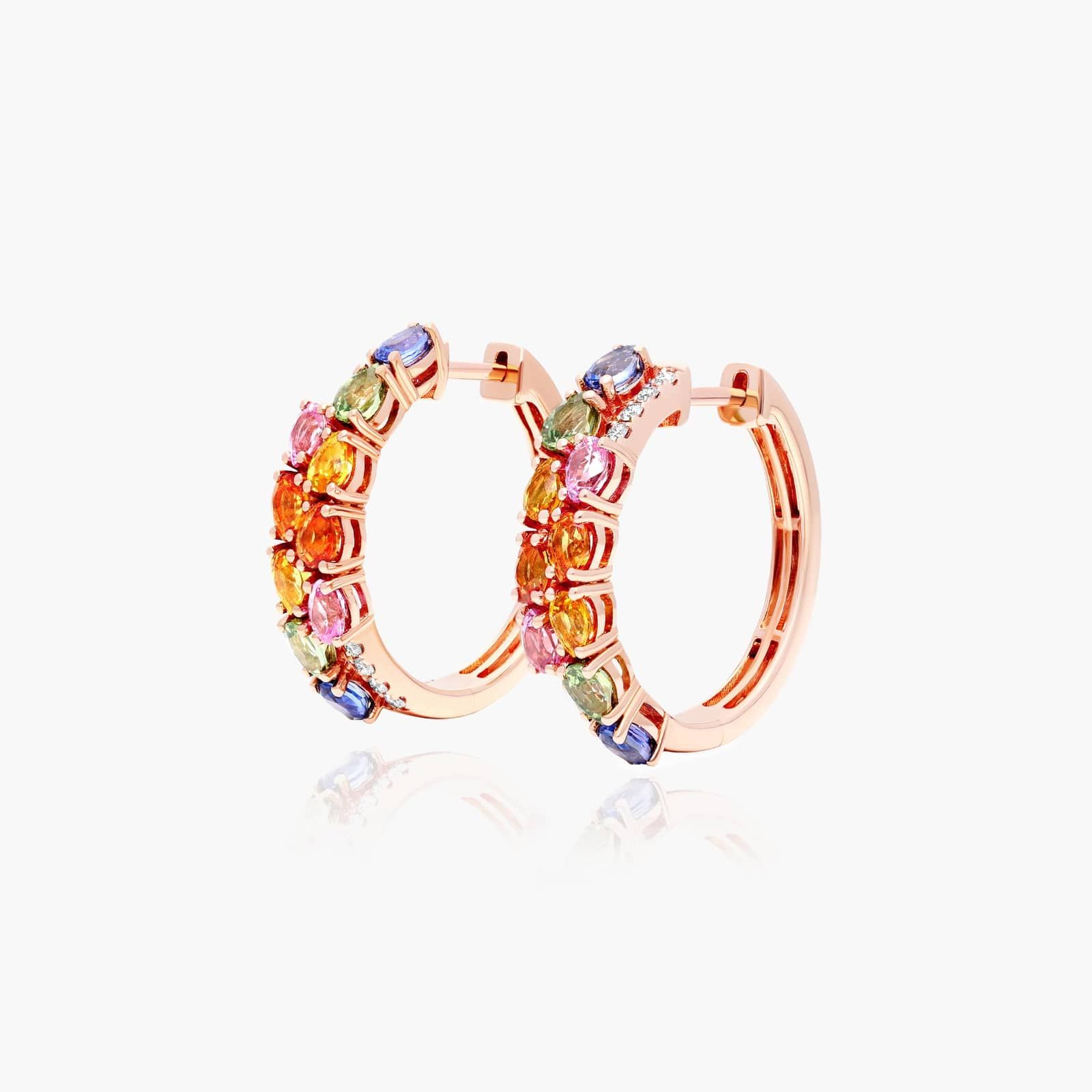 Prism Multi-Color Sapphire Hoop Earrings In 14K Rose Gold