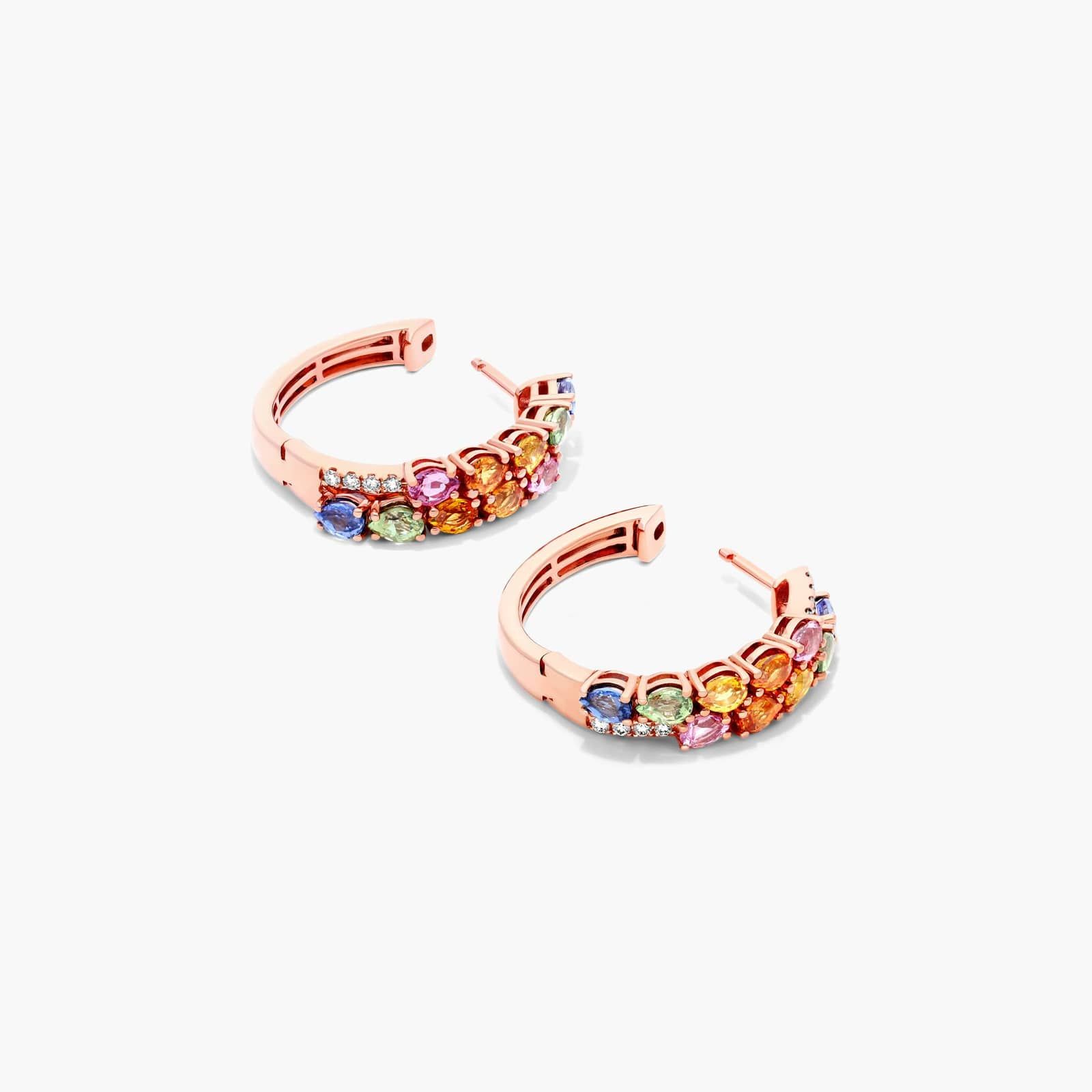 Prism Multi-Color Sapphire Hoop Earrings In 14K Rose Gold