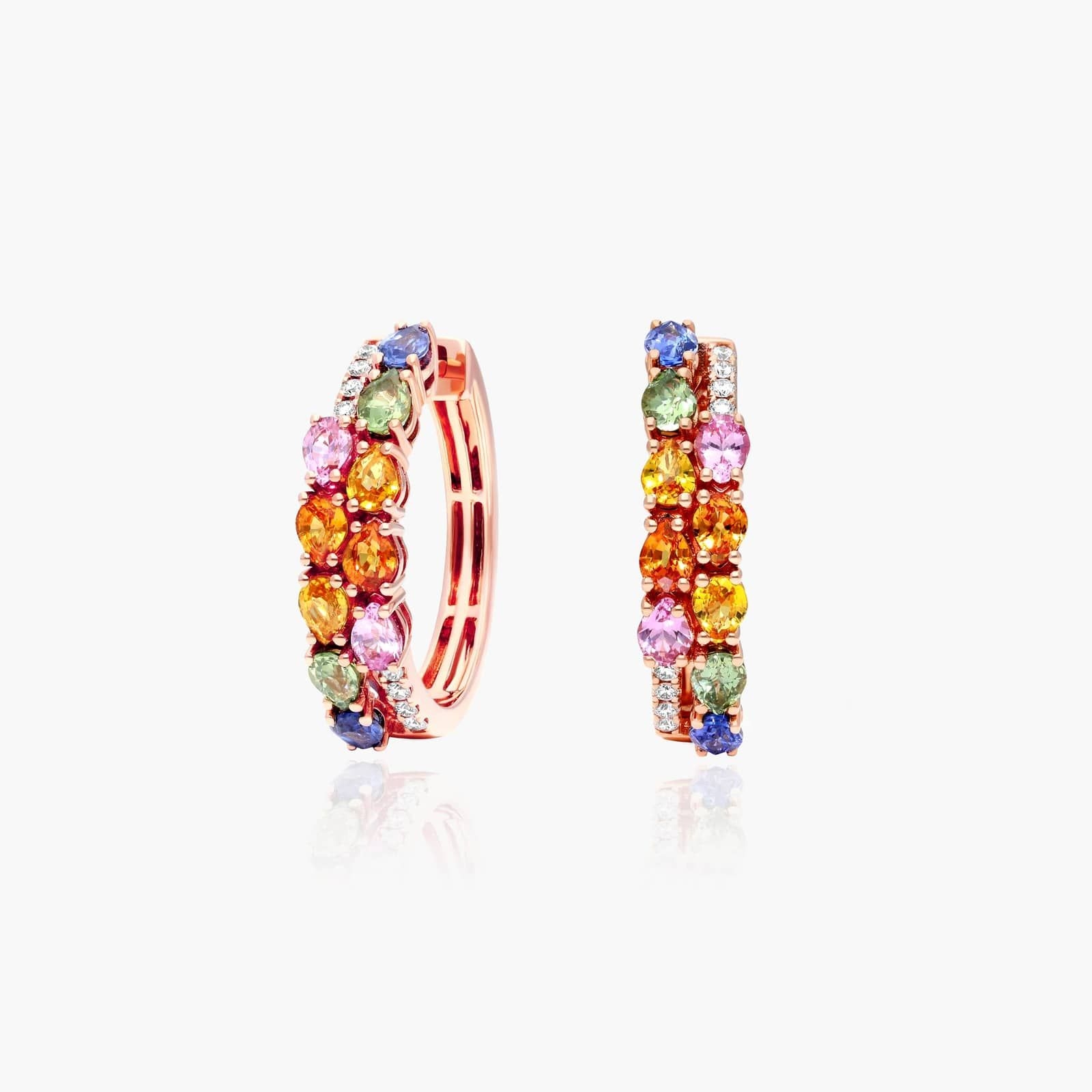 Prism Multi-Color Sapphire Hoop Earrings In 14K Rose Gold