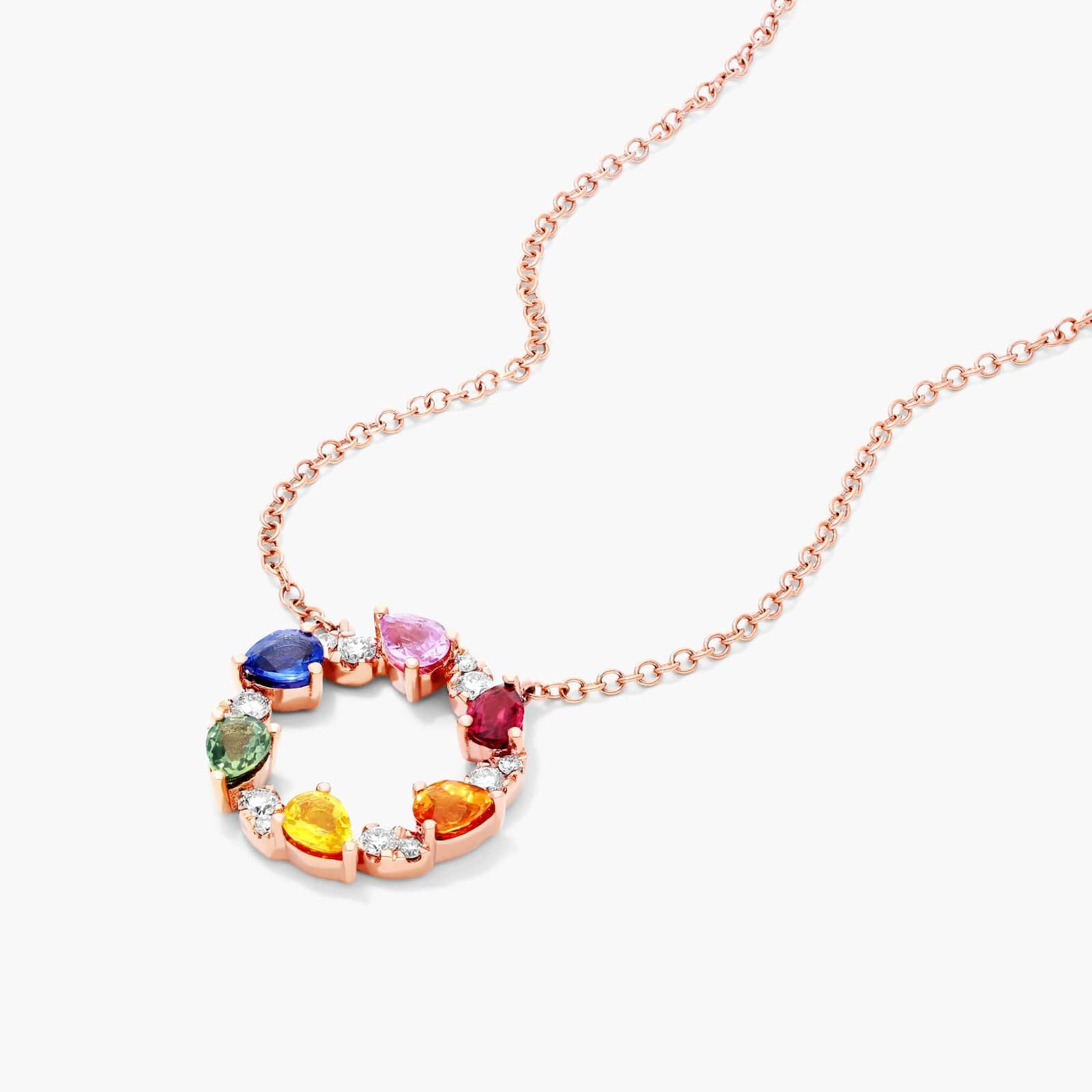 14K Rose Gold Prism Multi-Color Sapphire Necklace