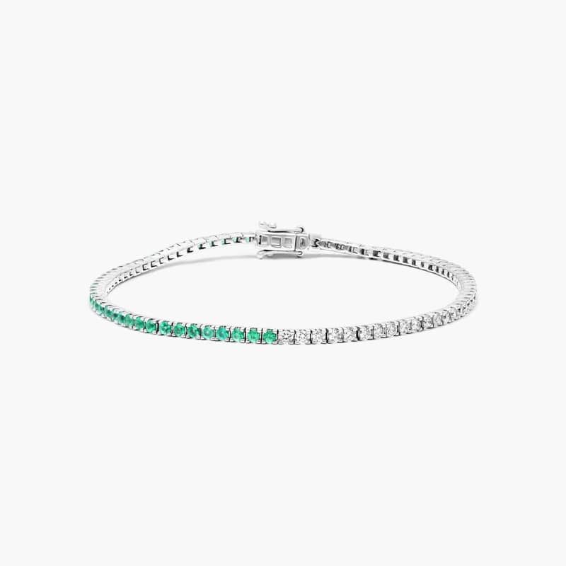Half And Half Emerald And Diamond Tennis Bracelet In 14K White Gold