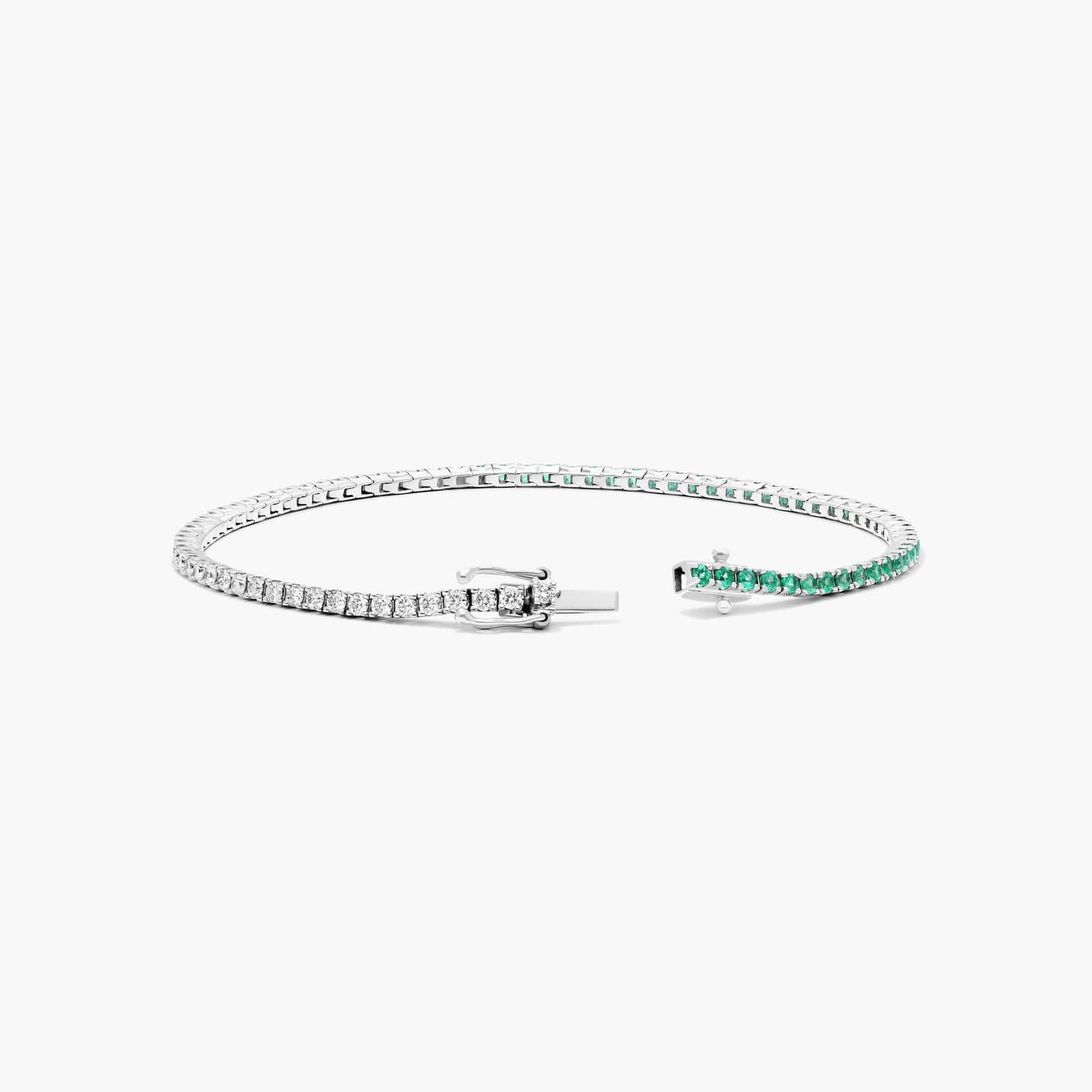 Half And Half Emerald And Diamond Tennis Bracelet In 14K White Gold