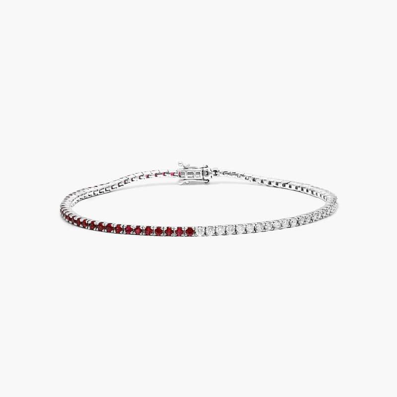 Half And Half Ruby And Diamond Tennis Bracelet In 14K White Gold
