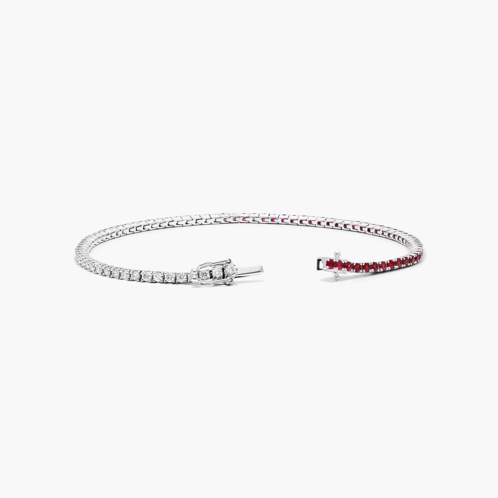 Half And Half Ruby And Diamond Tennis Bracelet In 14K White Gold