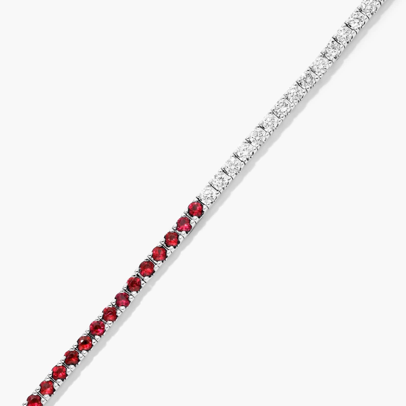 Half And Half Ruby And Diamond Tennis Bracelet In 14K White Gold