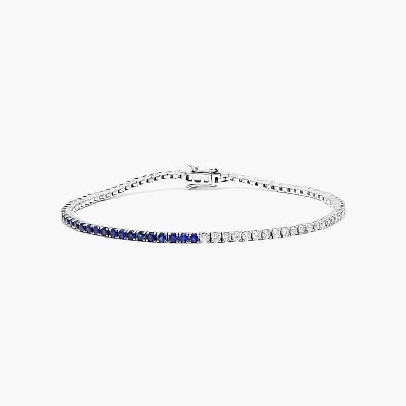 Half And Half Sapphire And Diamond Tennis Bracelet In 14K White Gold