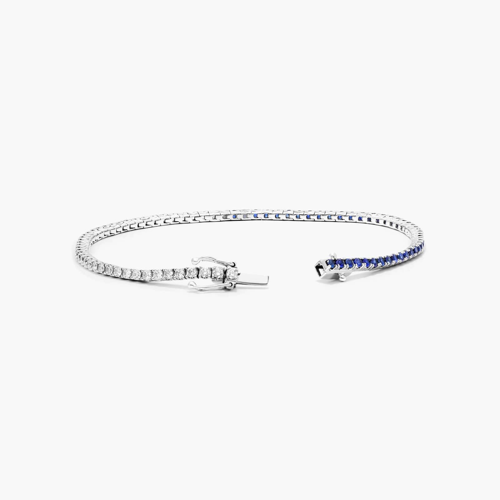 Half And Half Sapphire And Diamond Tennis Bracelet In 14K White Gold
