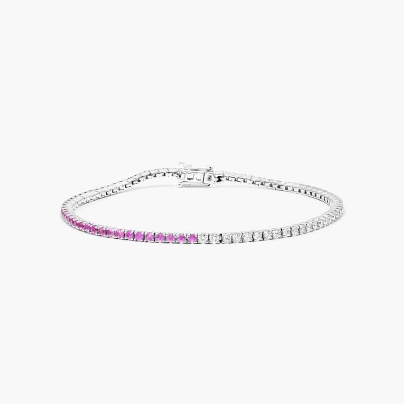 Half And Half Pink Sapphire And Diamond Tennis Bracelet In 14K White Gold