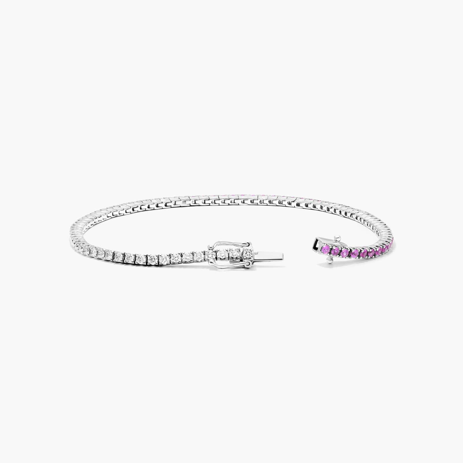 Half And Half Pink Sapphire And Diamond Tennis Bracelet In 14K White Gold