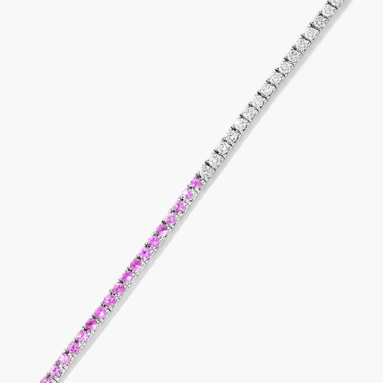 Half And Half Pink Sapphire And Diamond Tennis Bracelet In 14K White Gold