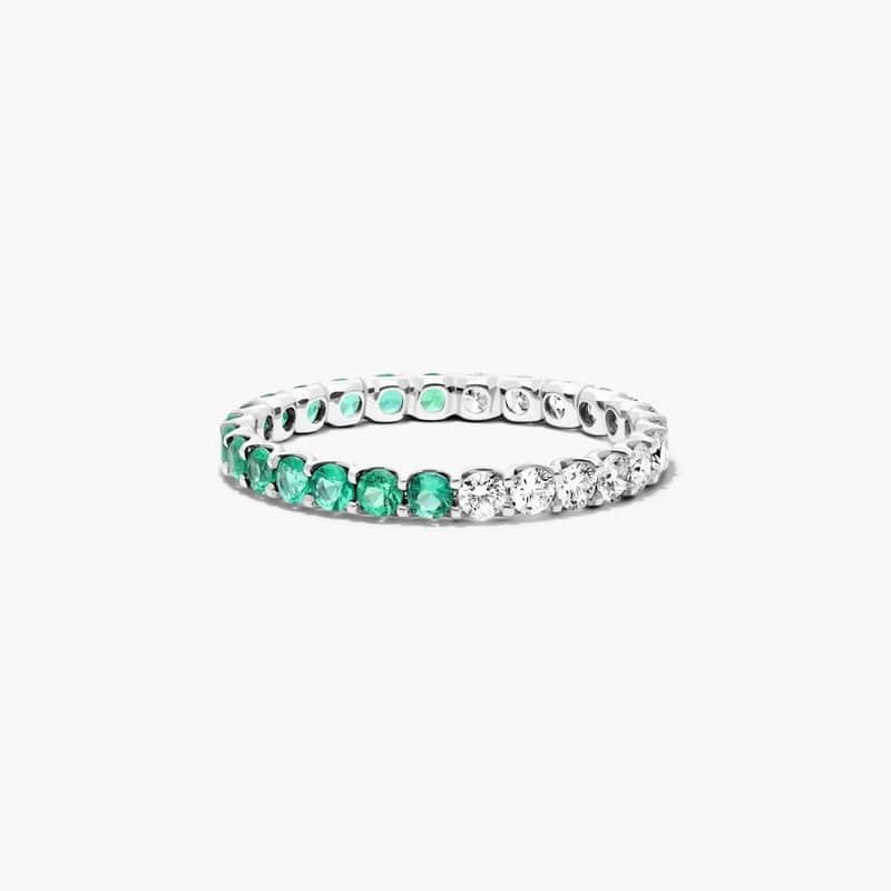 Half And Half Emerald And Diamond Eternity Ring In 14K White Gold