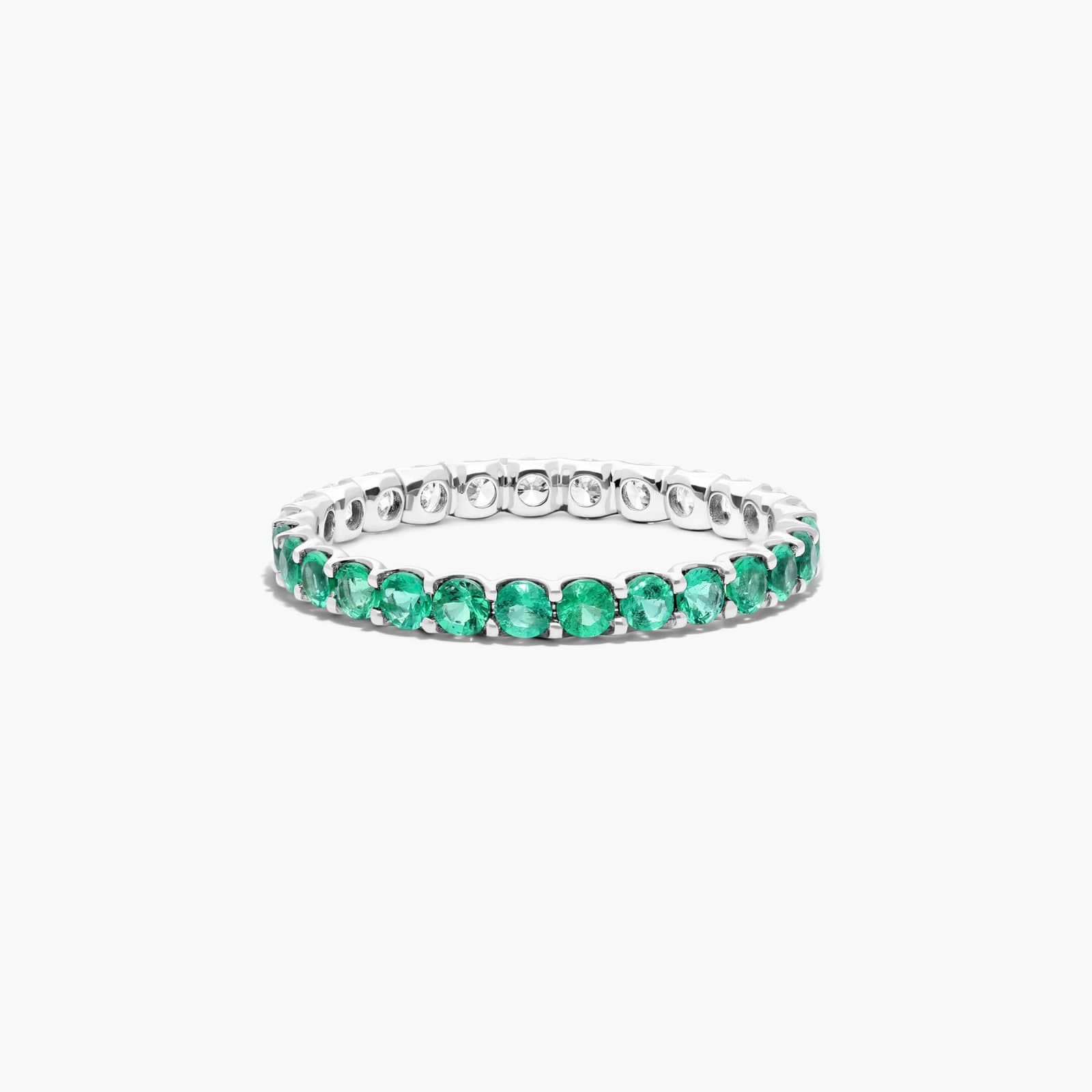 Half And Half Emerald And Diamond Eternity Ring In 14K White Gold
