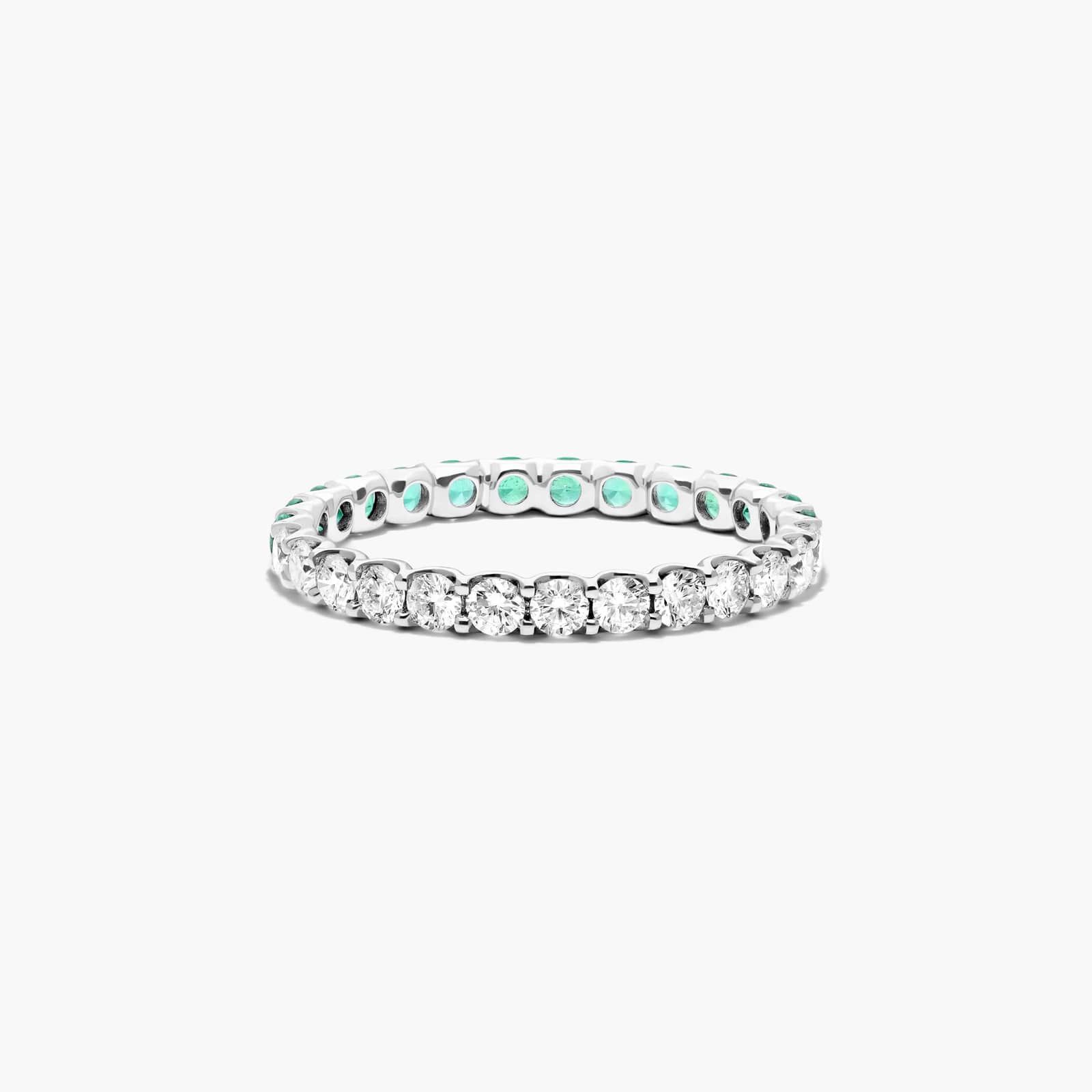 Half And Half Emerald And Diamond Eternity Ring In 14K White Gold