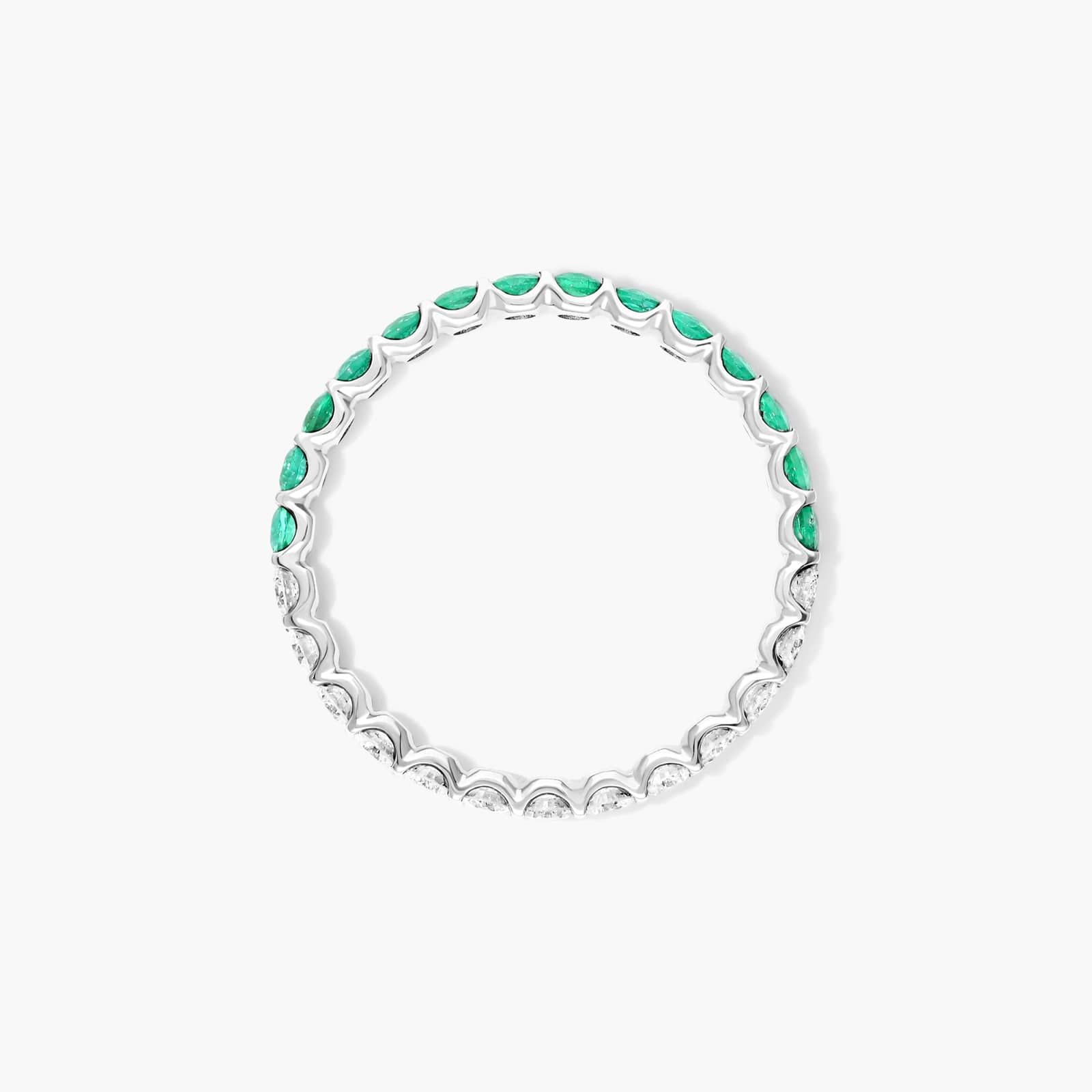 Half And Half Emerald And Diamond Eternity Ring In 14K White Gold