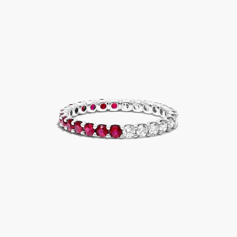 Half And Half Ruby And Diamond Eternity Ring In 14K White Gold