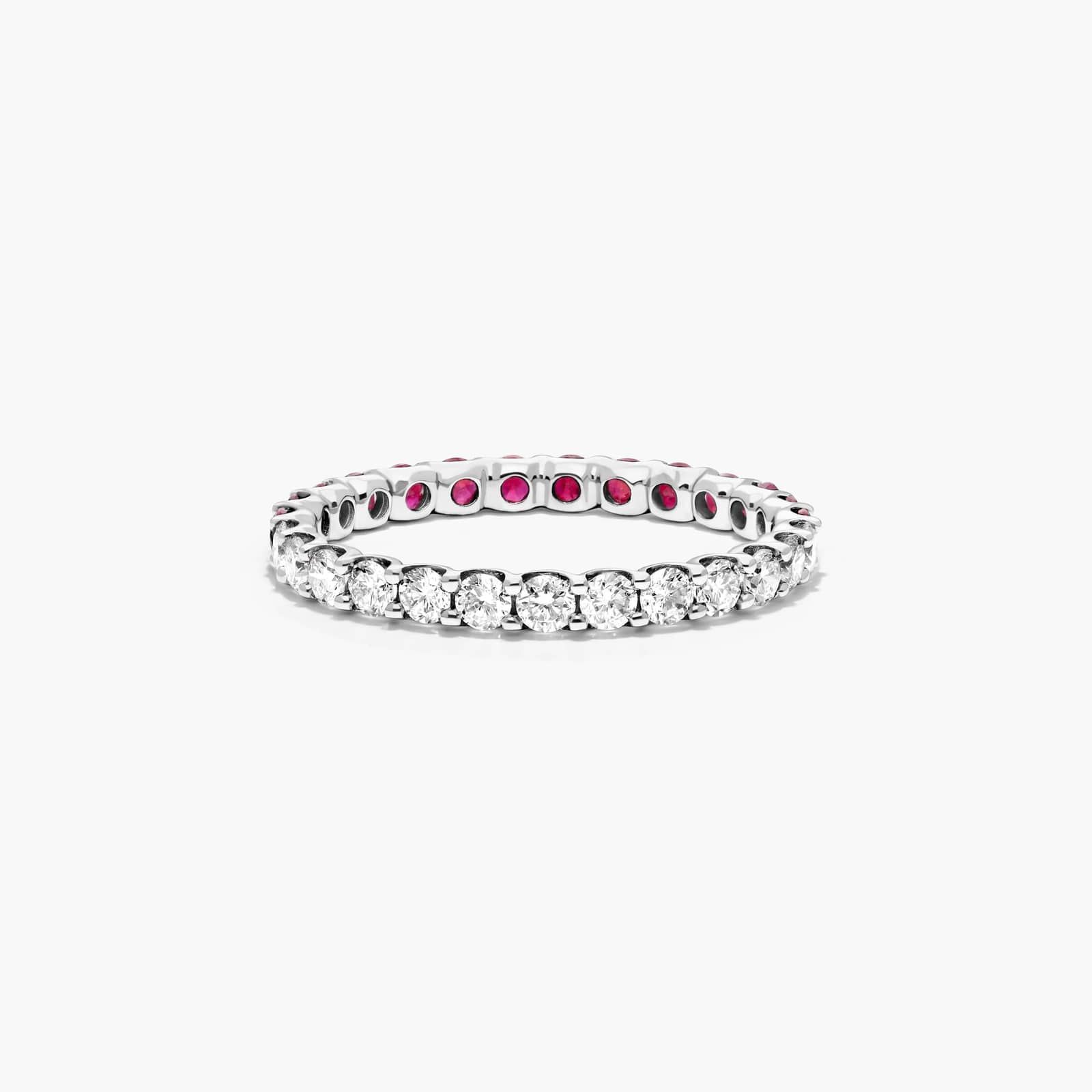 Half And Half Ruby And Diamond Eternity Ring In 14K White Gold