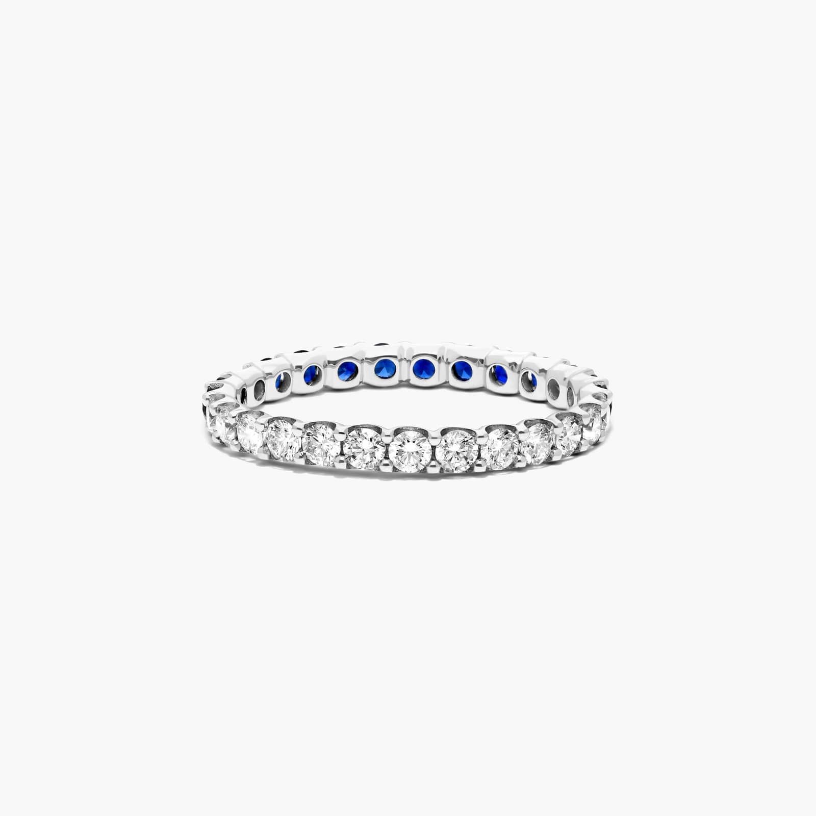 Half And Half Sapphire And Diamond Eternity Ring In 14K White Gold
