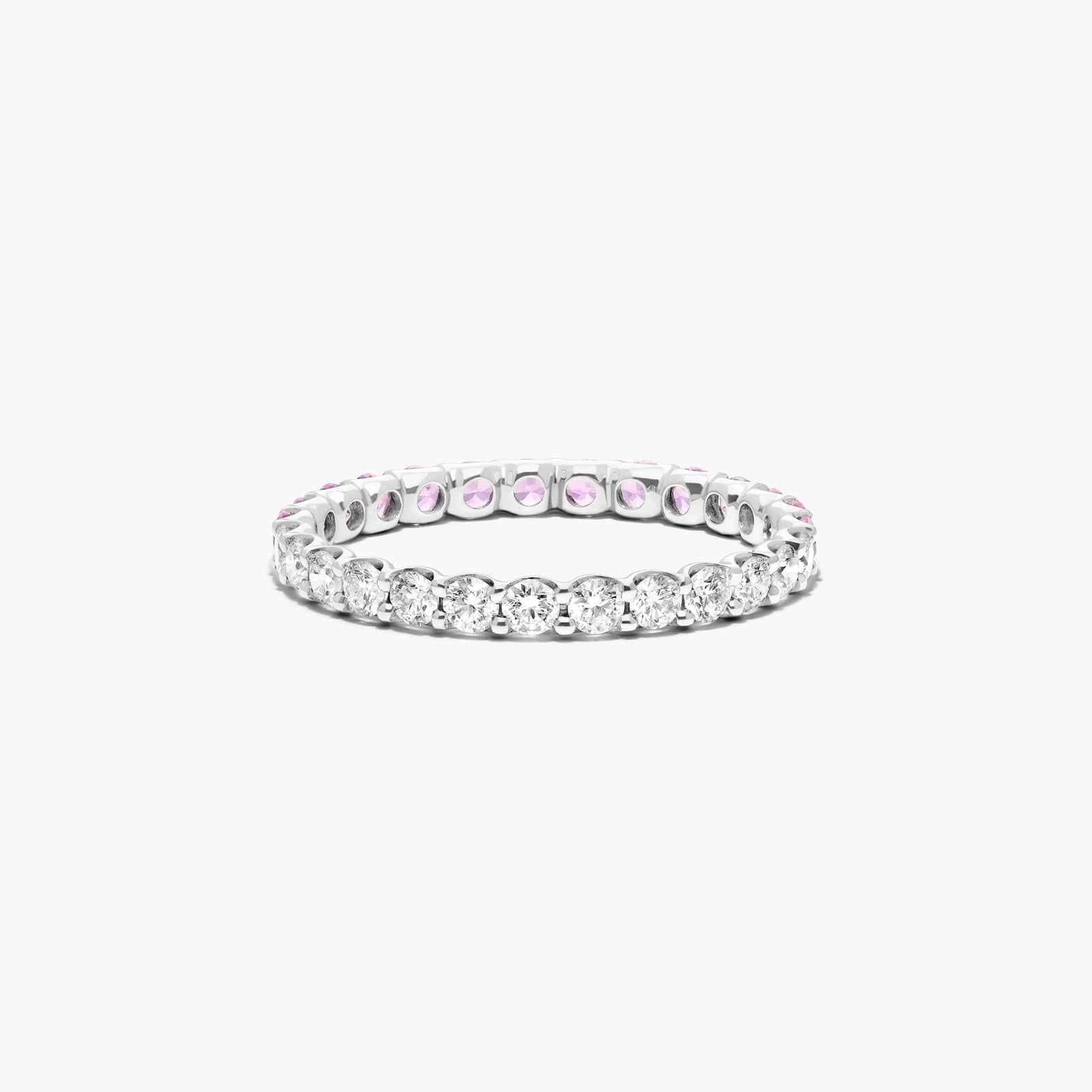 Half And Half Pink Sapphire And Diamond Eternity Ring In 14K White Gold