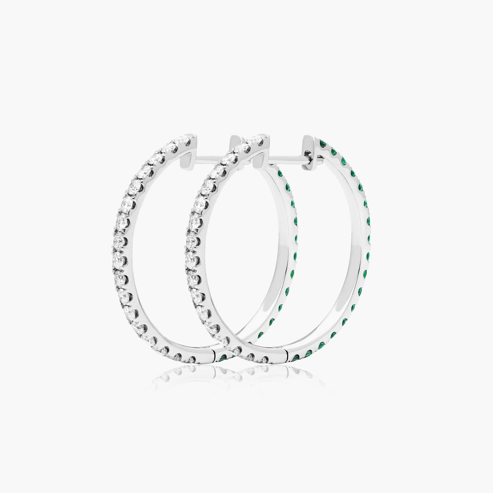 Half And Half Emerald And Diamond Hoop Earrings In 14K White Gold