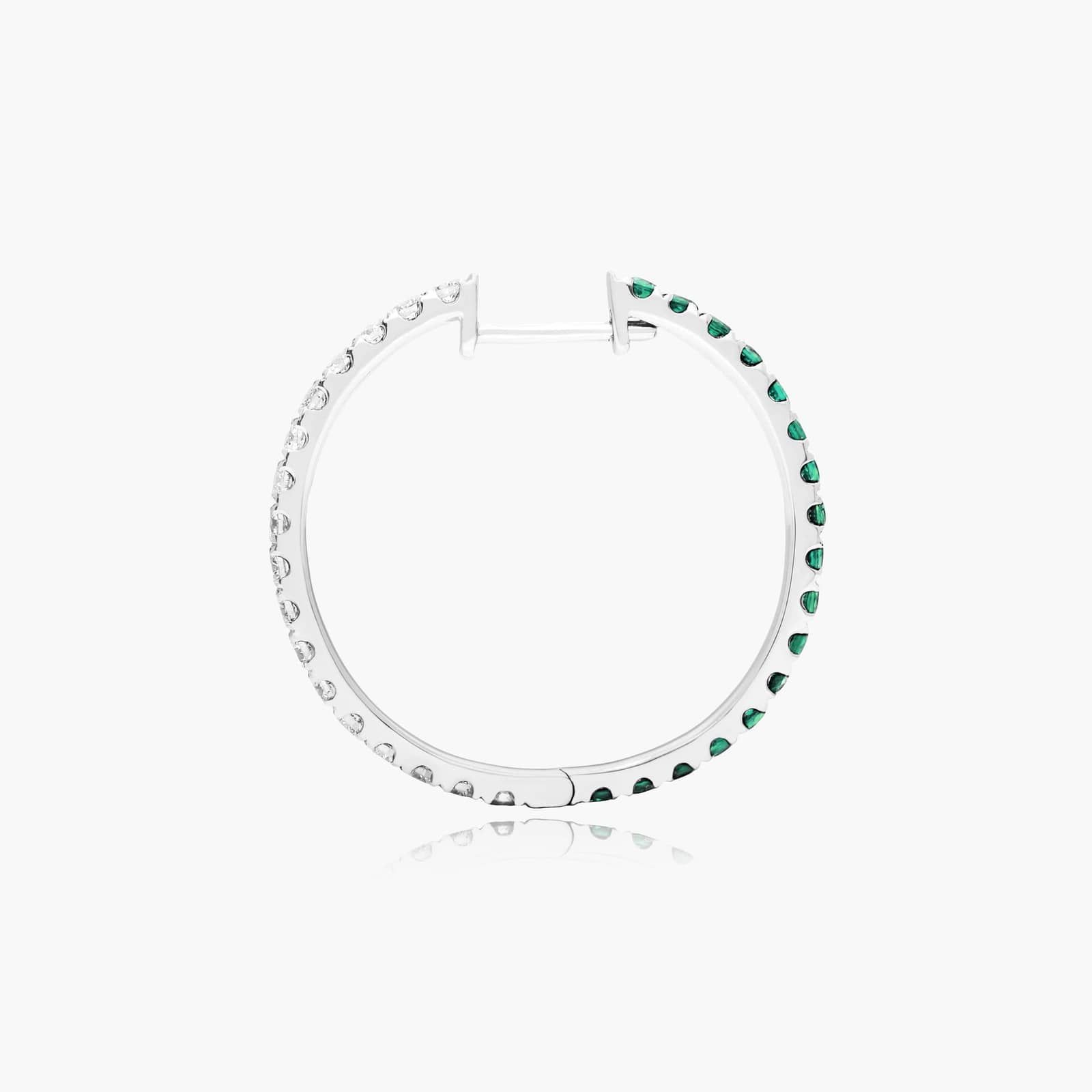 Half And Half Emerald And Diamond Hoop Earrings In 14K White Gold