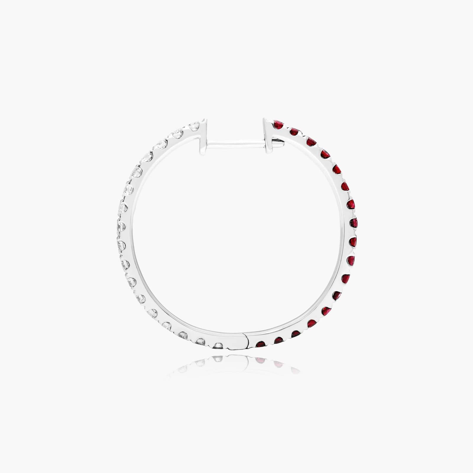 Half And Half Ruby And Diamond Hoop Earrings In 14K White Gold