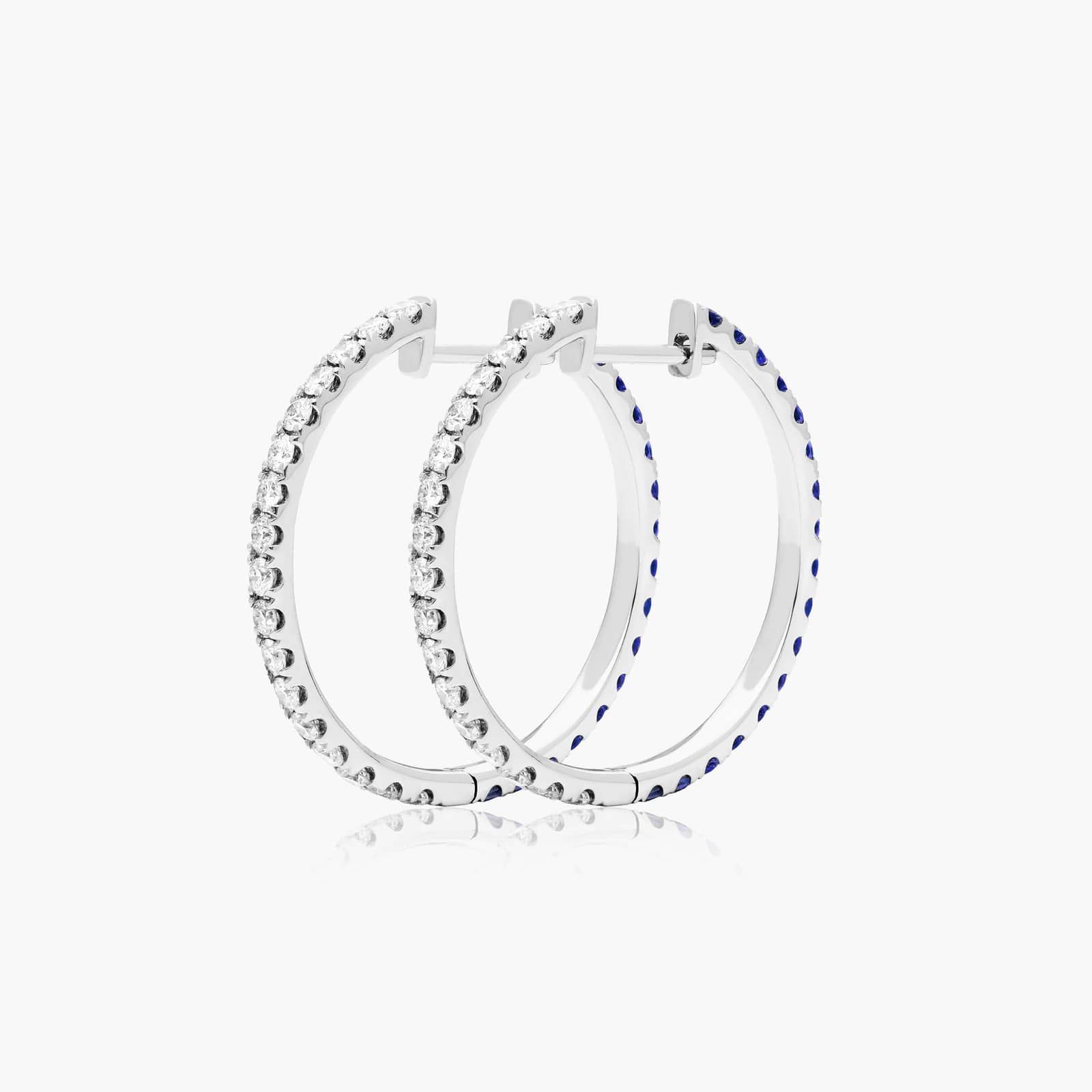 Half And Half Sapphire And Diamond Hoop Earrings In 14K White Gold