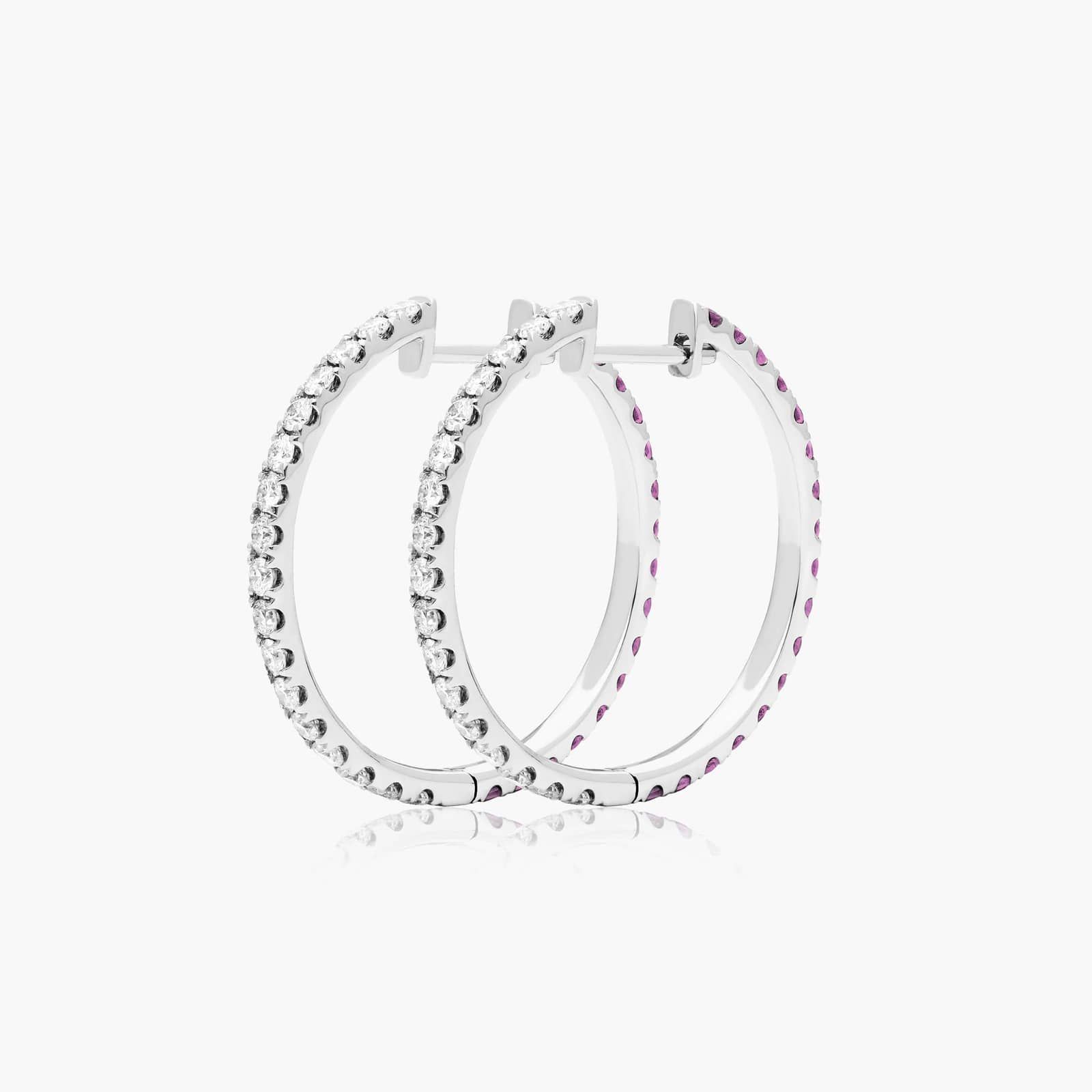 Half And Half Pink Sapphire And Diamond Hoop Earrings In 14K White Gold