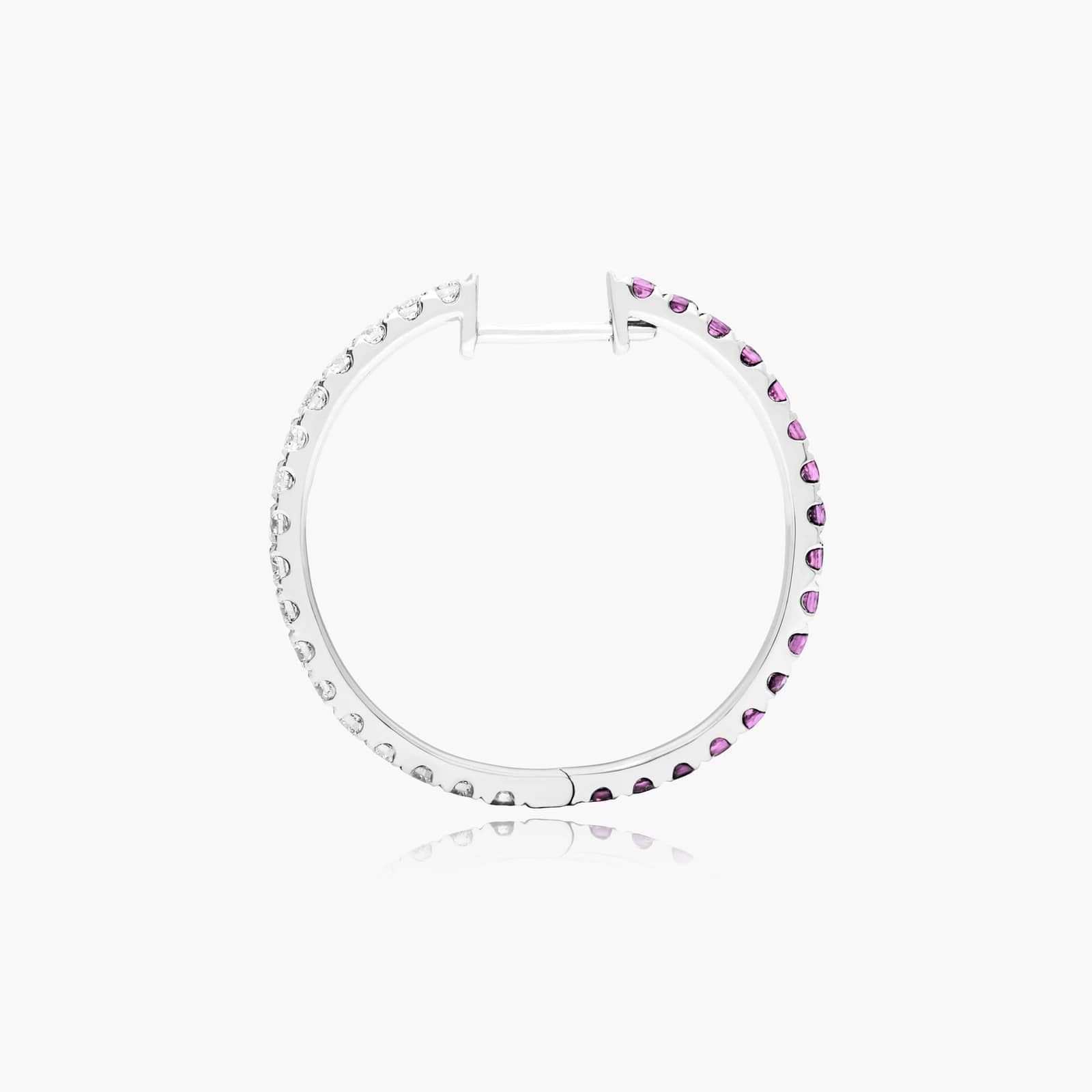 Half And Half Pink Sapphire And Diamond Hoop Earrings In 14K White Gold
