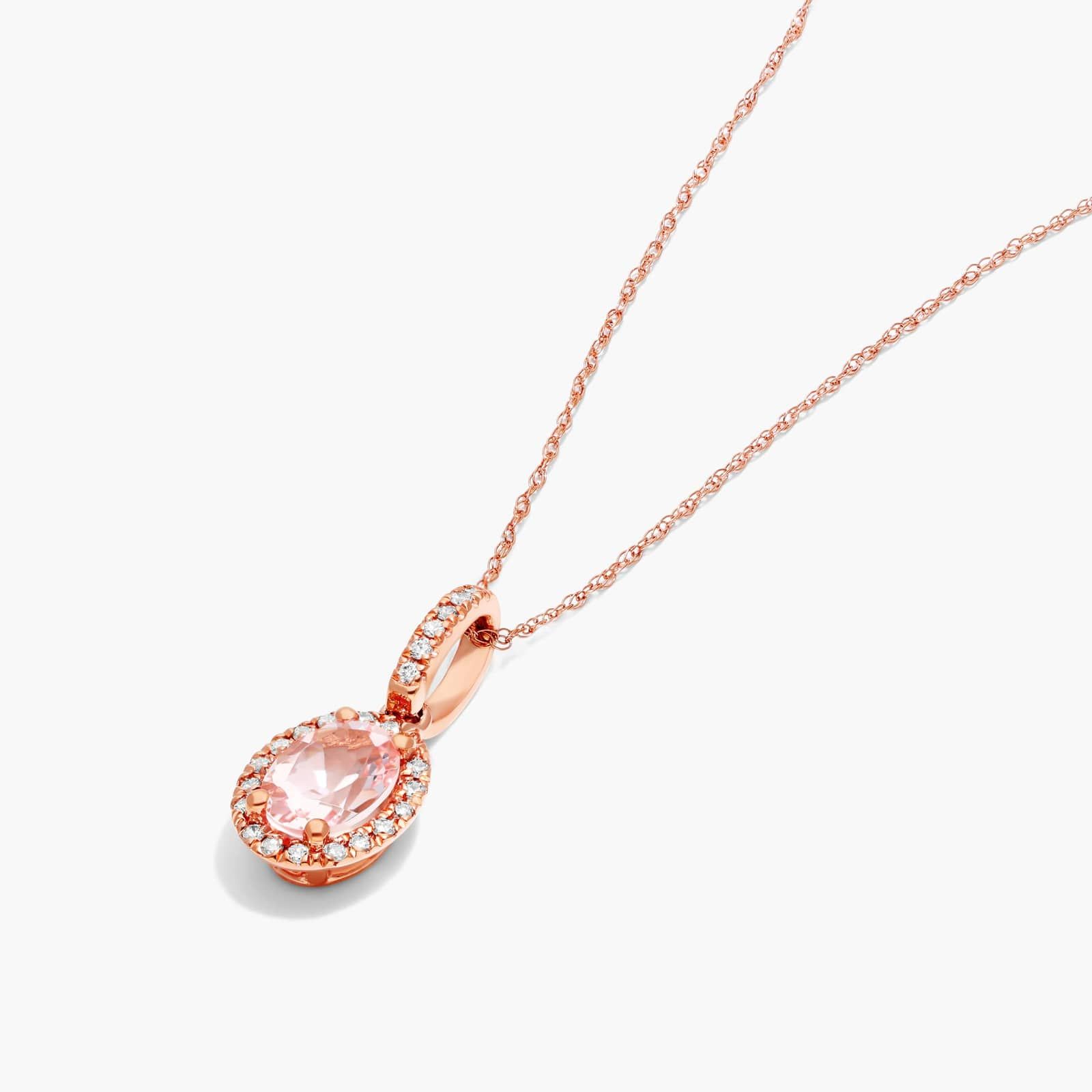 14K Rose Gold Oval Halo Morganite and Diamond Necklace