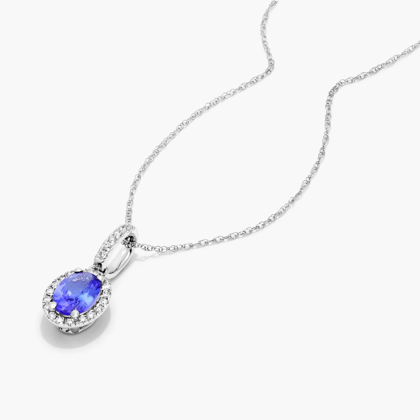 14K White Gold Oval Halo Tanzanite and Diamond Necklace