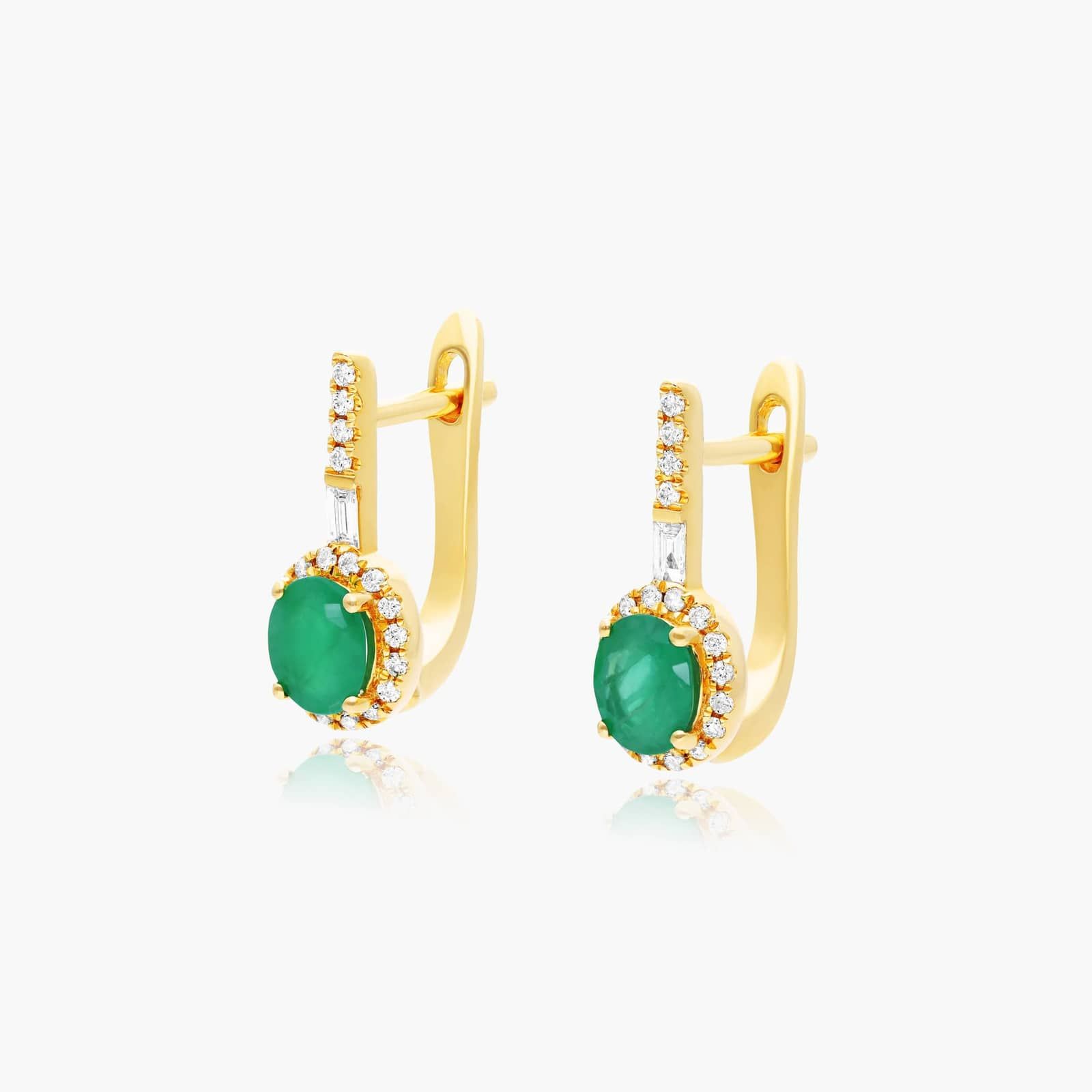 Petite Emerald And Diamond Halo Drop Earrings In 14K Yellow Gold