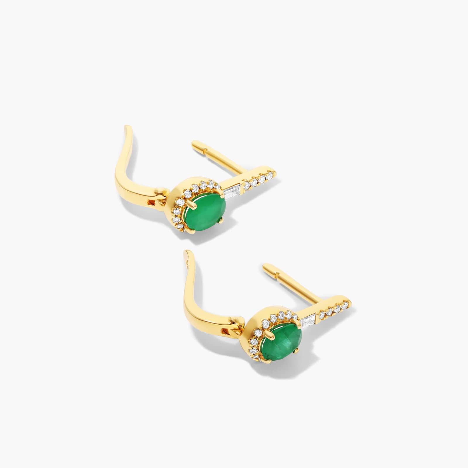 Petite Emerald And Diamond Halo Drop Earrings In 14K Yellow Gold