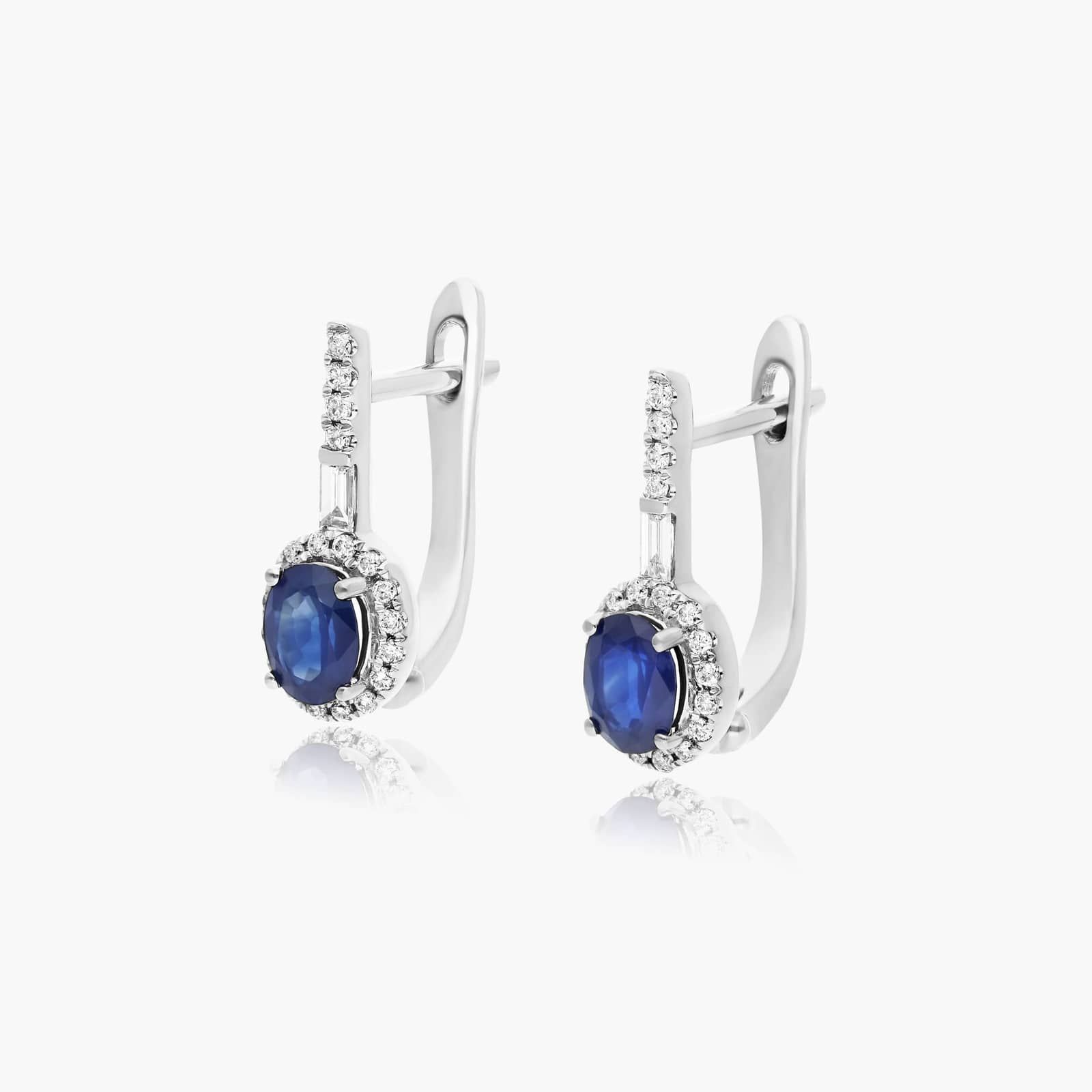 Petite Sapphire And Diamond Halo Drop Earrings In 14K White Gold