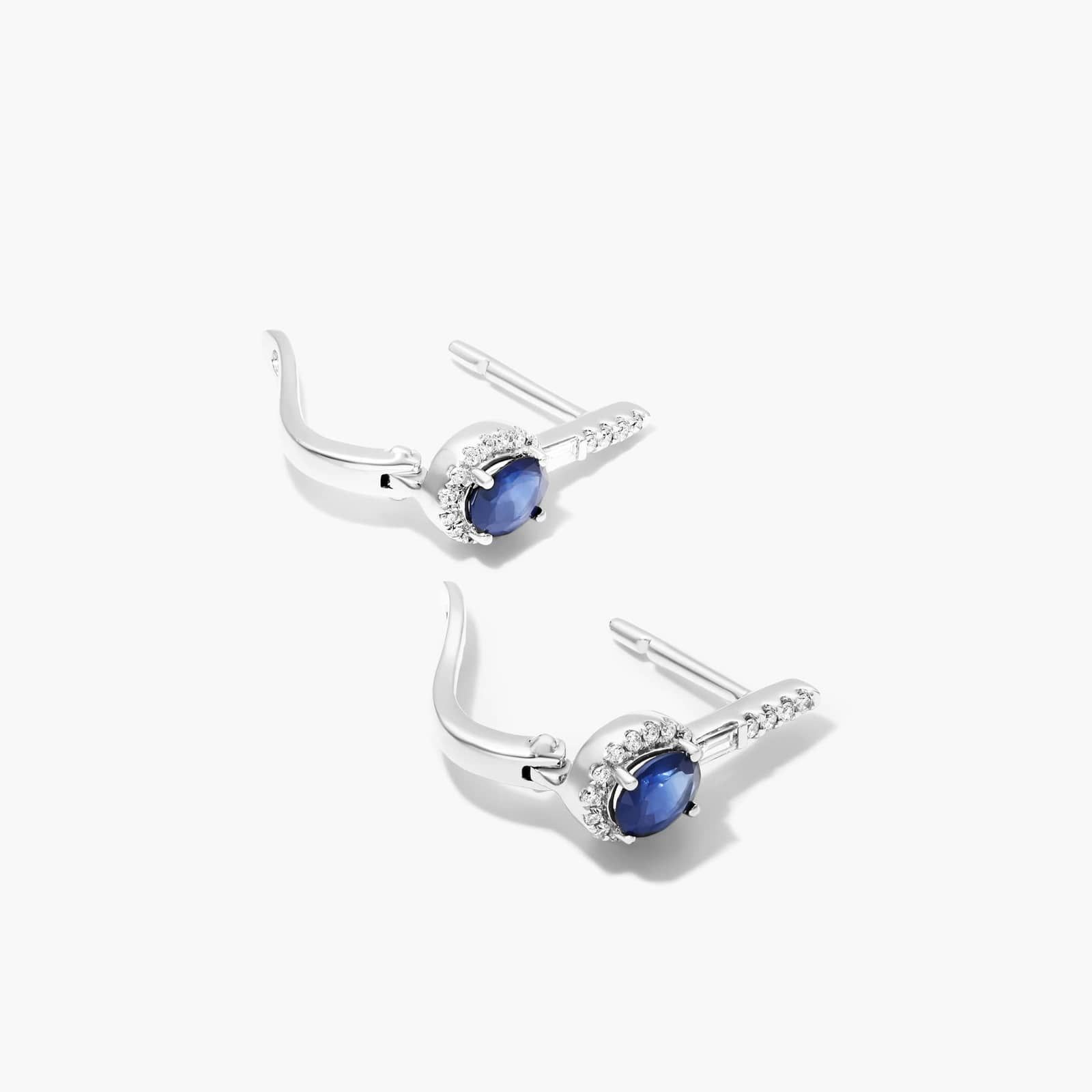Petite Sapphire And Diamond Halo Drop Earrings In 14K White Gold