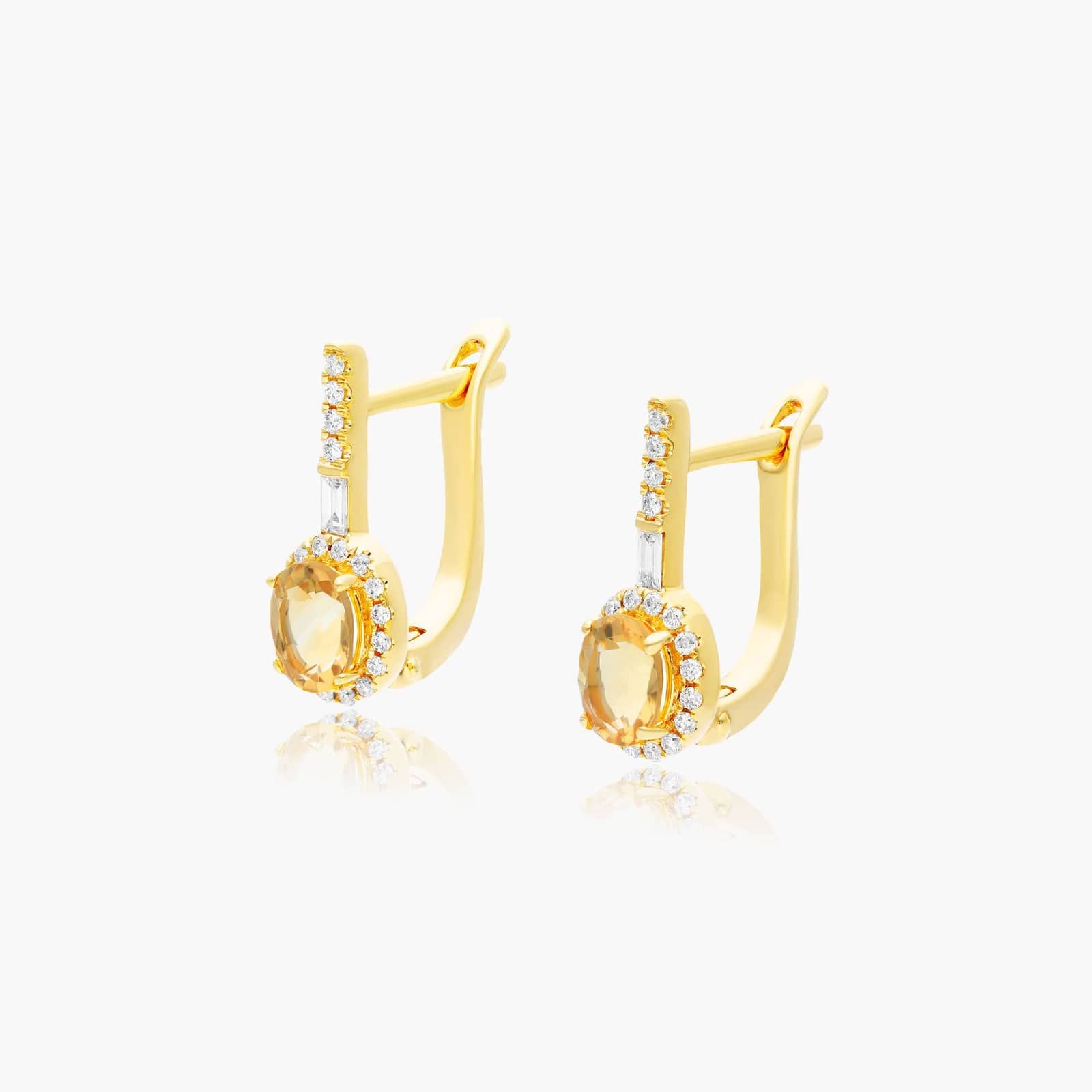 Petite Citrine And Diamond Halo Drop Earrings In 14K Yellow Gold