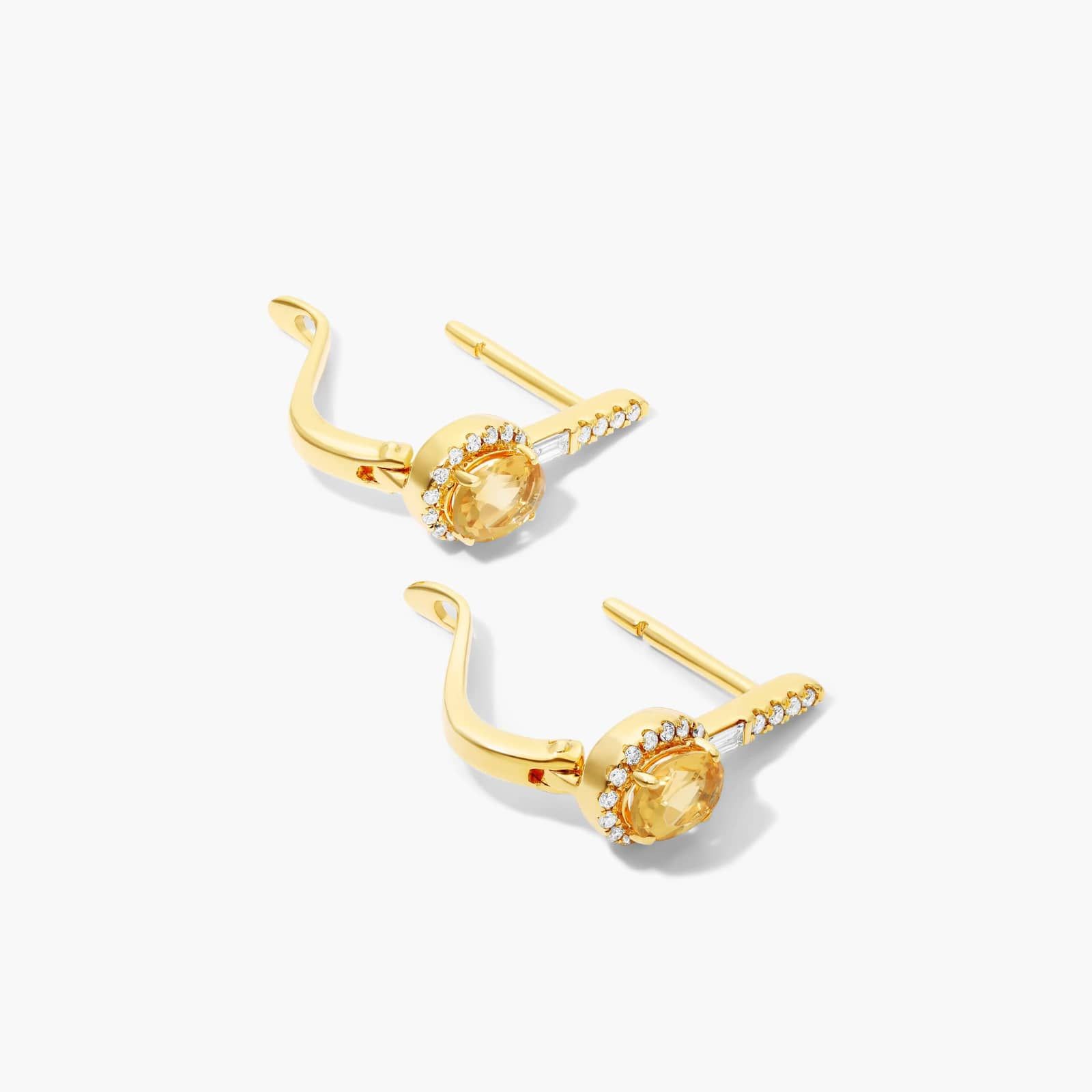 Petite Citrine And Diamond Halo Drop Earrings In 14K Yellow Gold