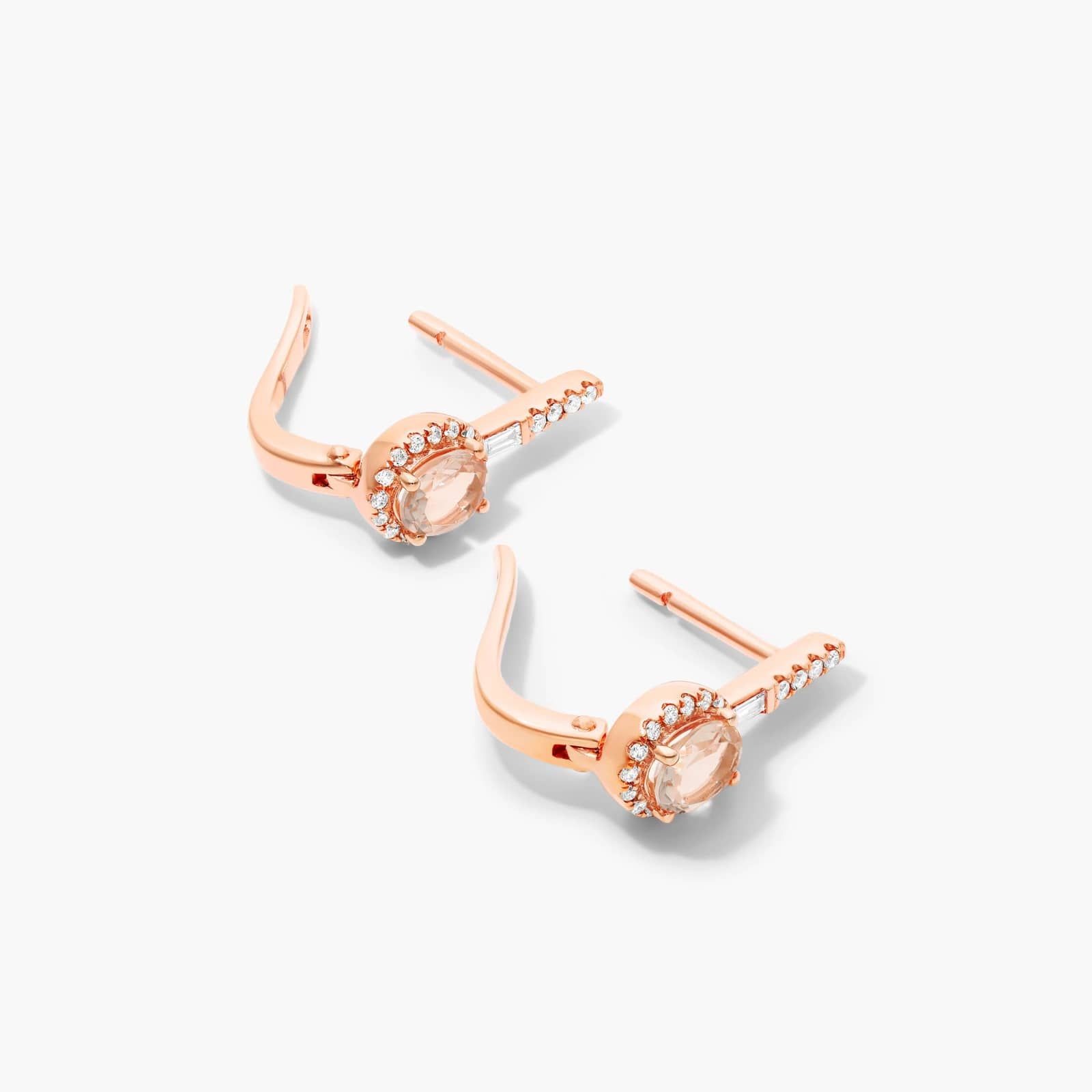 Petite Morganite And Diamond Halo Drop Earrings In 14K Rose Gold