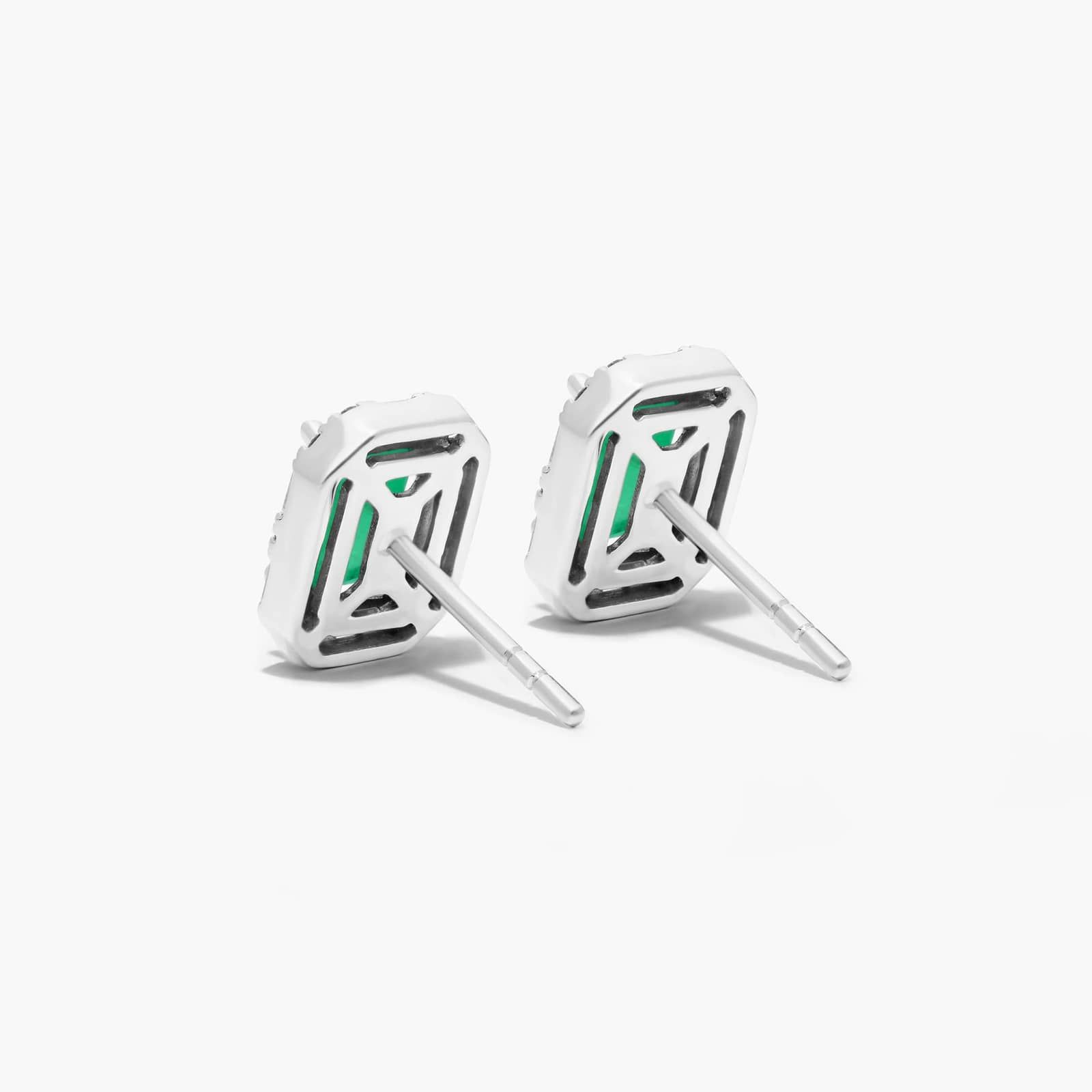Allure Emerald And Diamond Halo Earrings In 14K White Gold