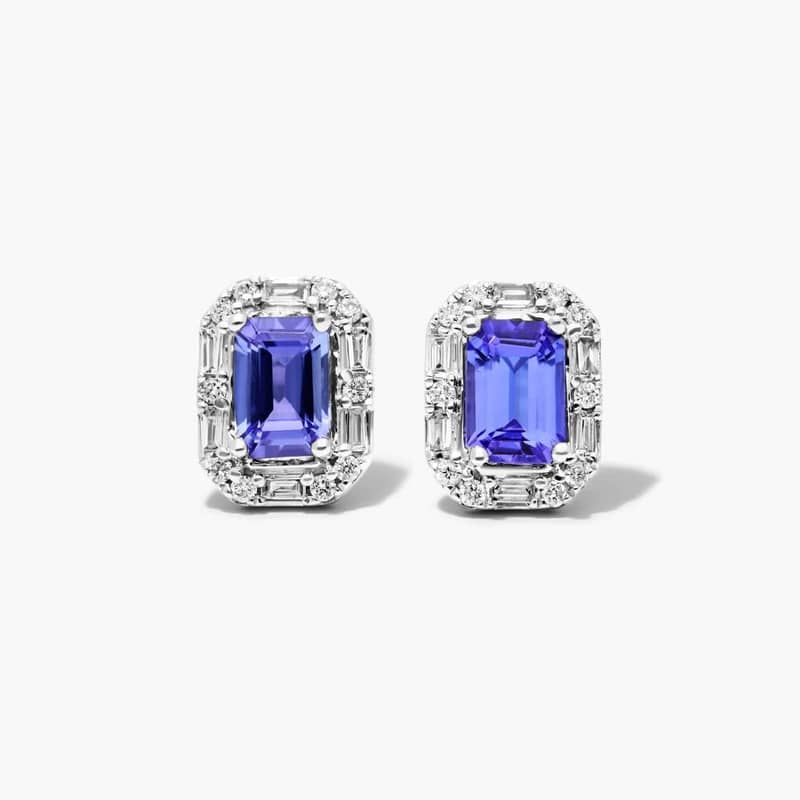 Allure Tanzanite And Diamond Halo Earrings In 14K White Gold