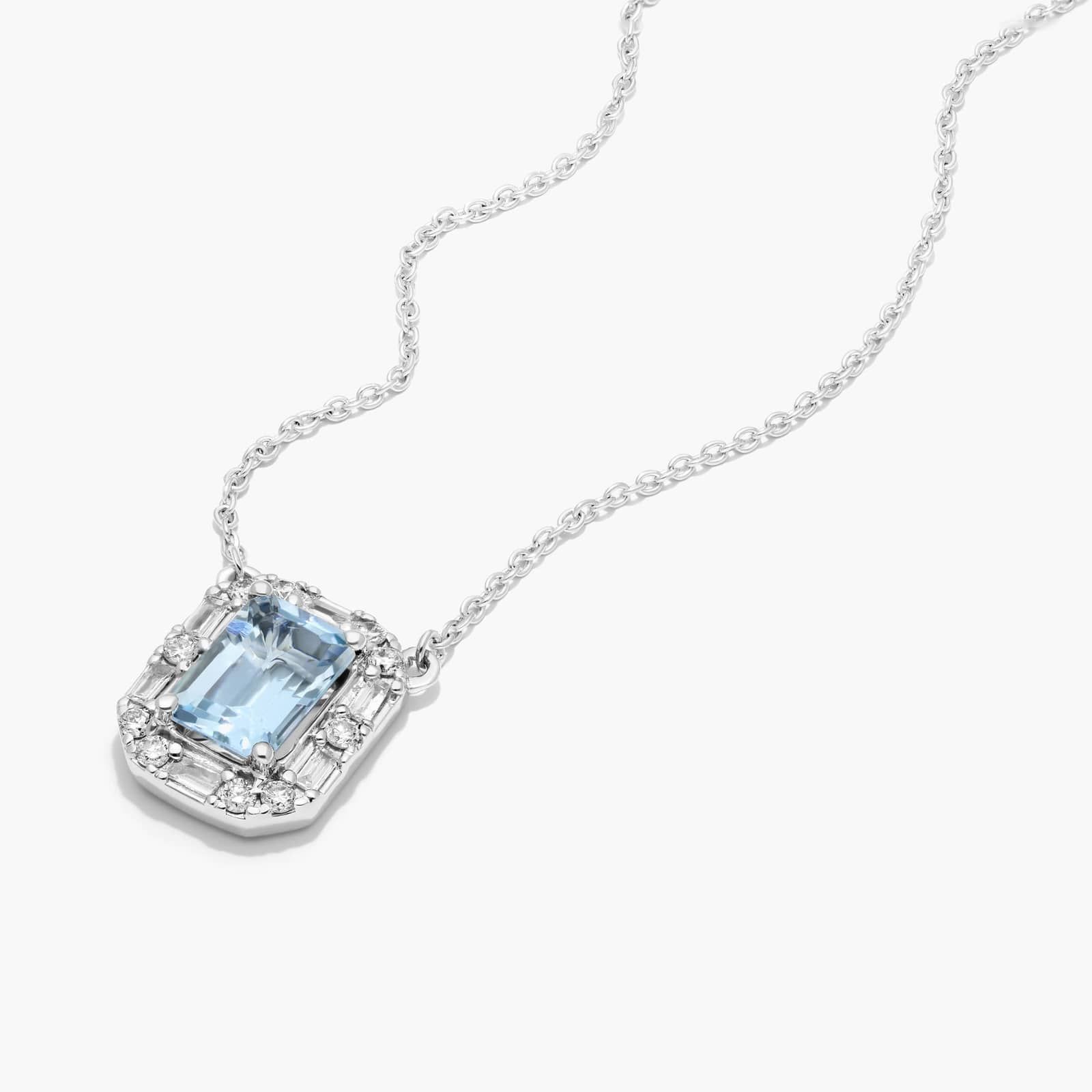 14K White Gold Allure Diamond Halo Aquamarine Necklace